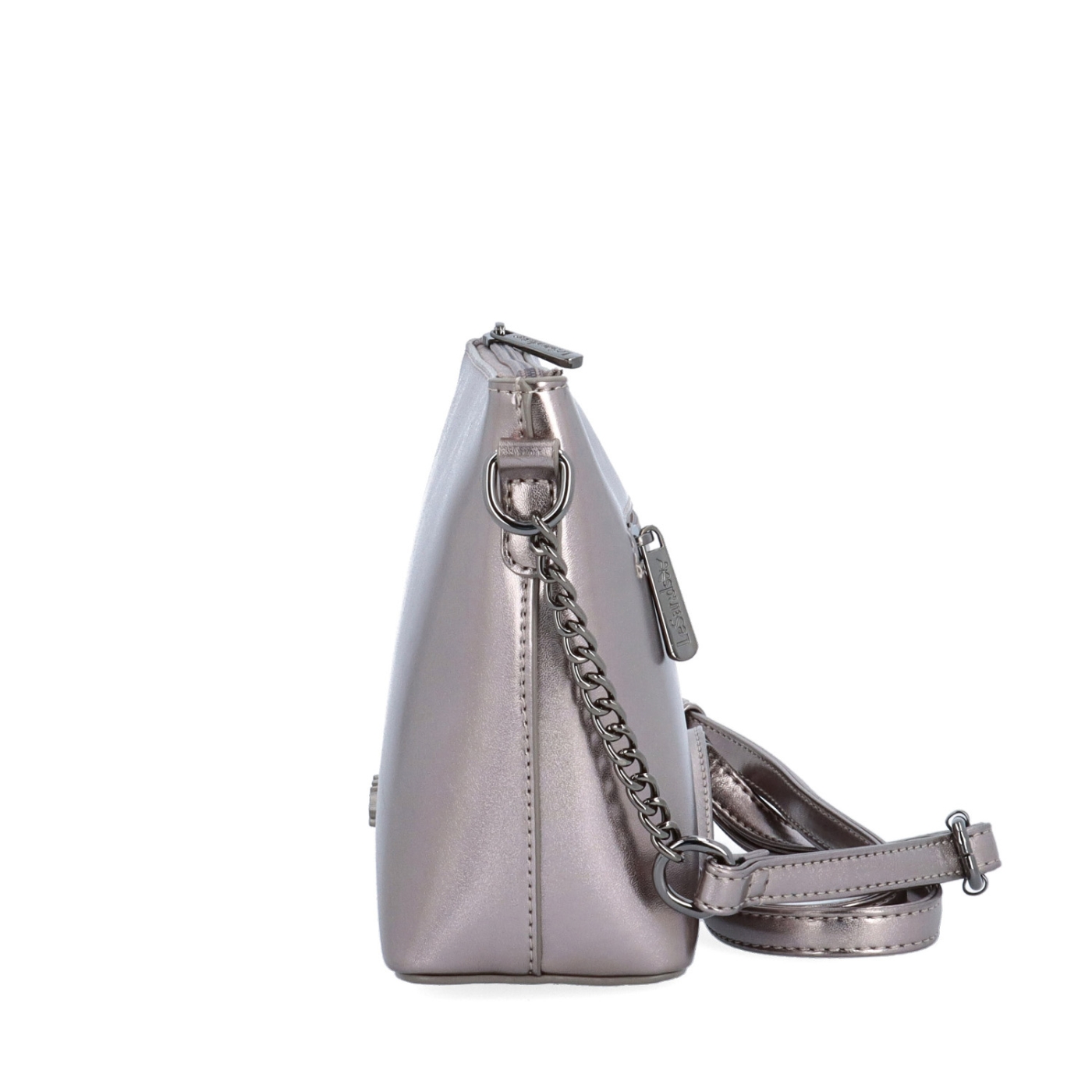 Elegantní crossbody kabelka s řetízkem Le Sands materiál syntetická kůže zapínání na zip barva metalická velikost malá 4379 TI Z boku