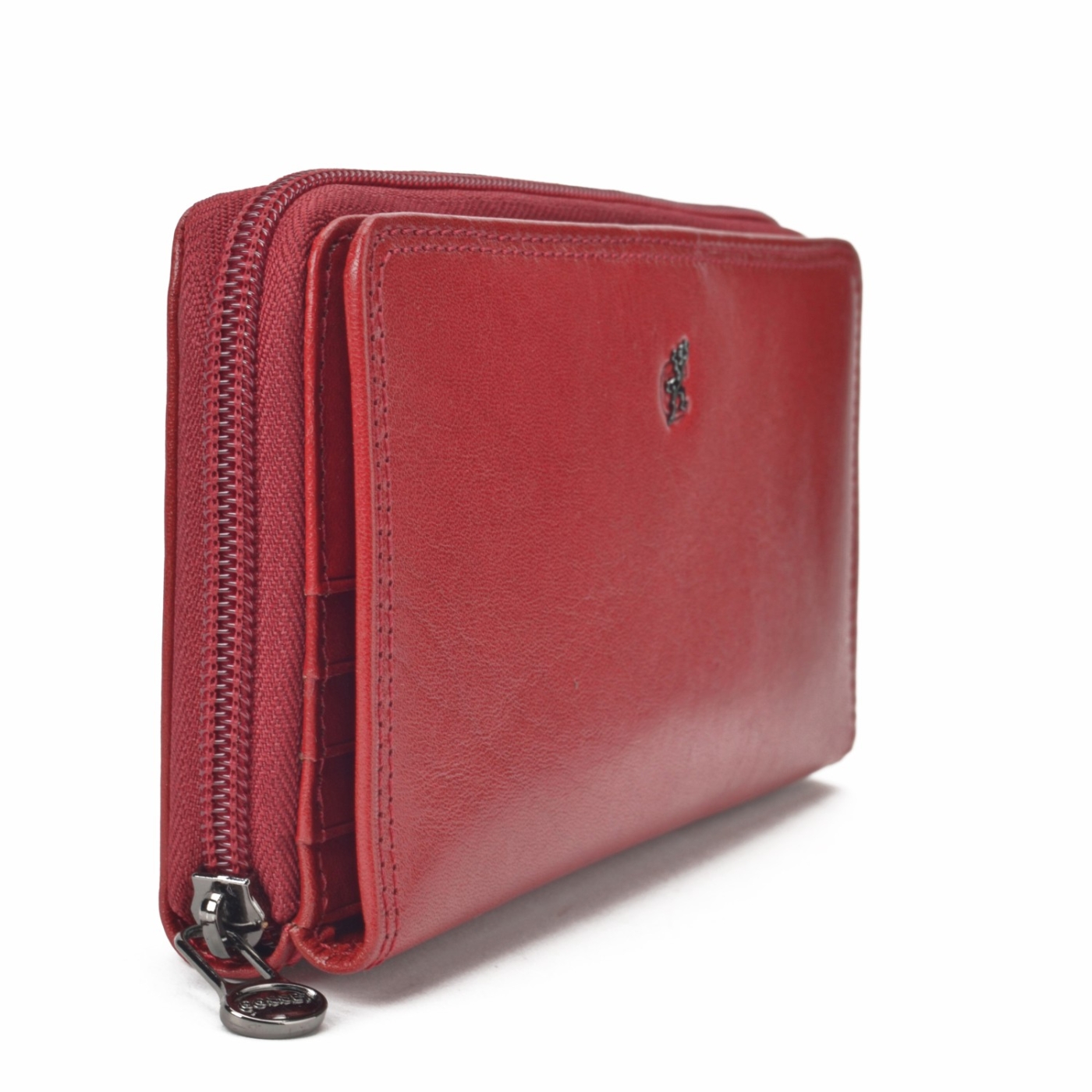 Kožená peněženka penál Cosset materiál kůže zapínání na zip barva červená velikost velká 4401 Komodo CV Polobok zepředu