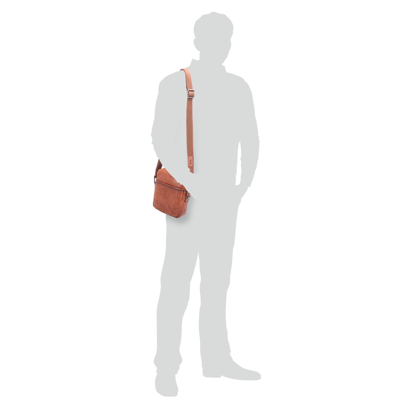 Malá kožená crossbody Poyem materiál kůže zapínání na zip barva koňaková velikost malá 2213 Poyem KO Na postavě
