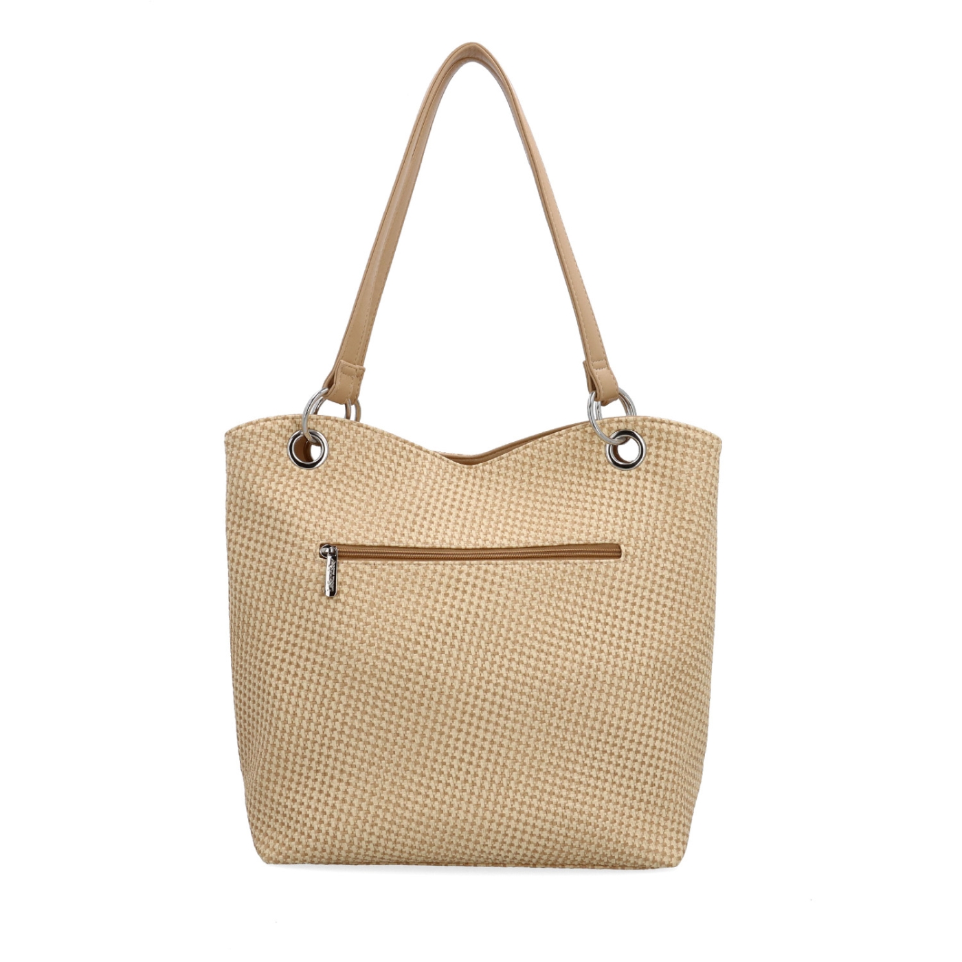 Praktická shopper kabelka s členěným interiérem LeSands materiál syntetická kůže zapínání na zip barva béžová velikost velká 4619 BE Zezadu