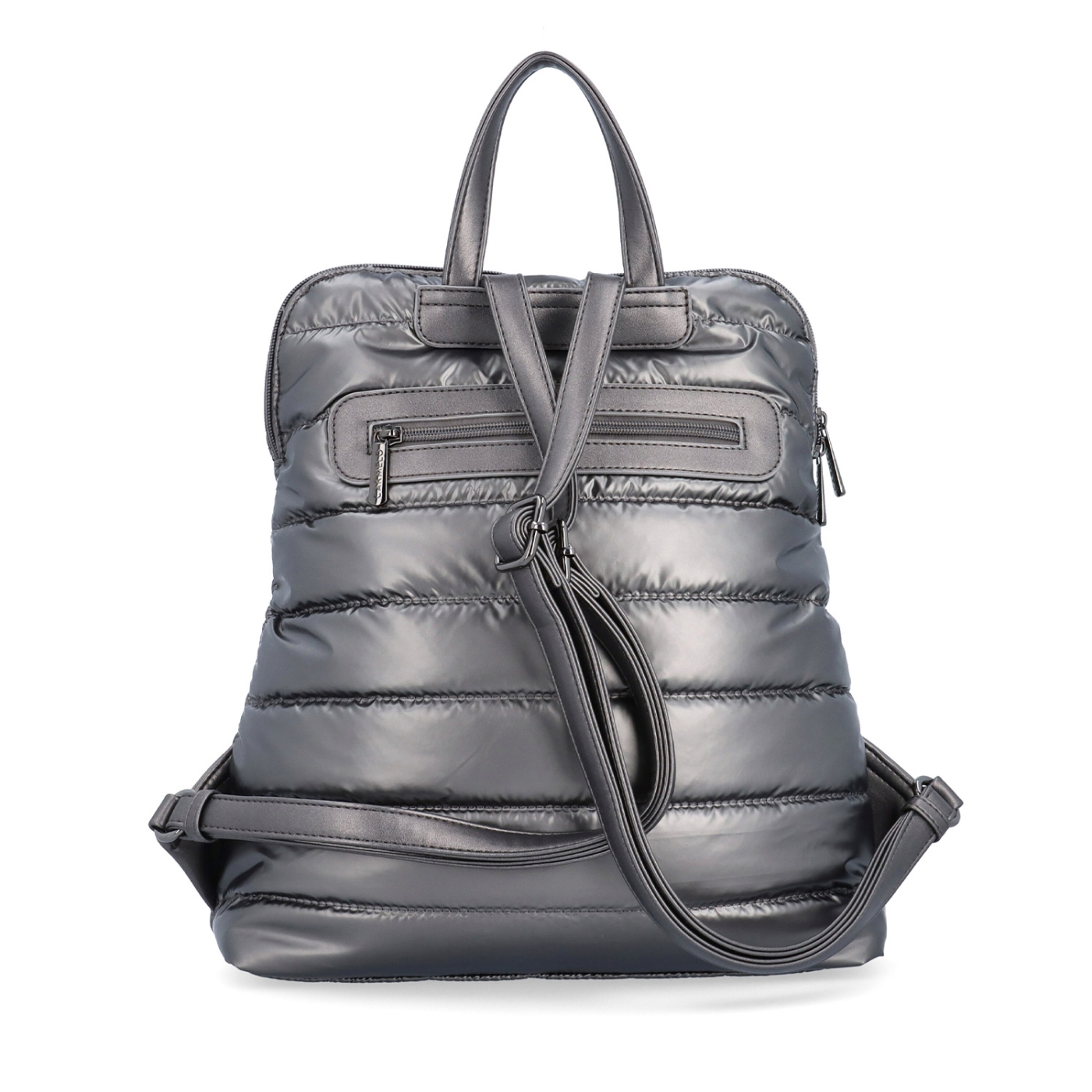 Prošívaný batoh z nadýchaného nylonu Carmelo materiál nylon zapínání na zip barva metalická velikost střední 4384 TI Zezadu