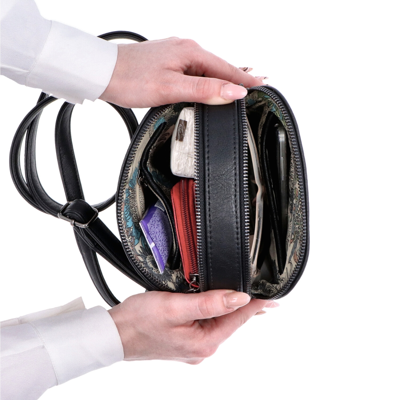Malá crossbody kabelka svýrazným popruhem Tangerin materiál syntetická kůže zapínání na zip barva červená velikost malá 8044 CV Vnitřek