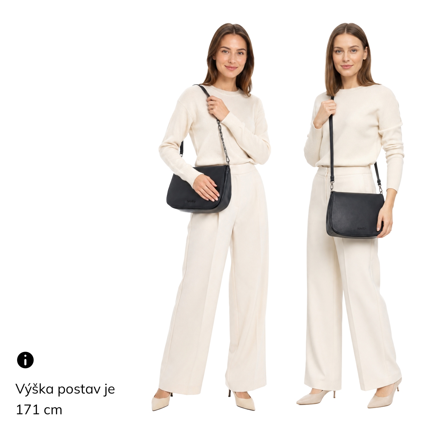 Elegantní kabelka s klopou, popruhem a uchem Le Sands materiál syntetická kůže zapínání s klopou barva černá velikost střední 7731 C Na postavě