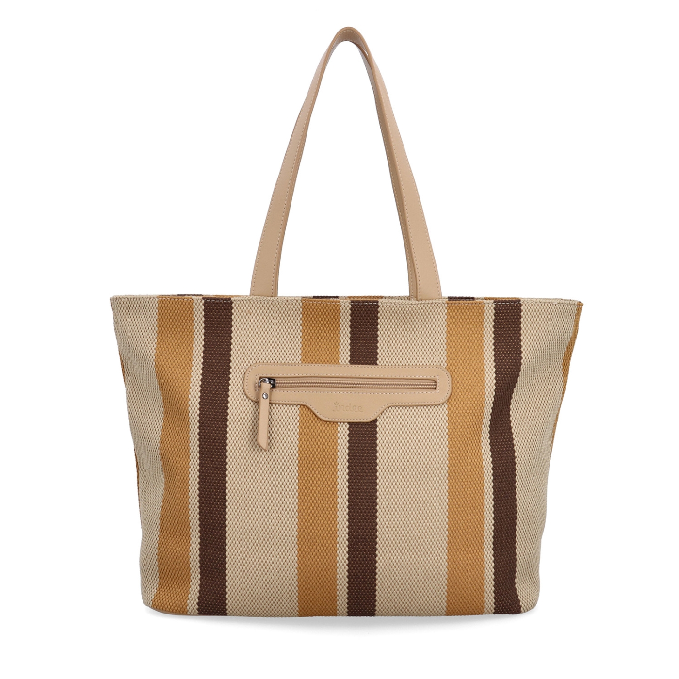 Městská kabelka přes rameno z pevného textilu Indee materiál textil zapínání na zip barva hnědá velikost velká 6347 H Zezadu