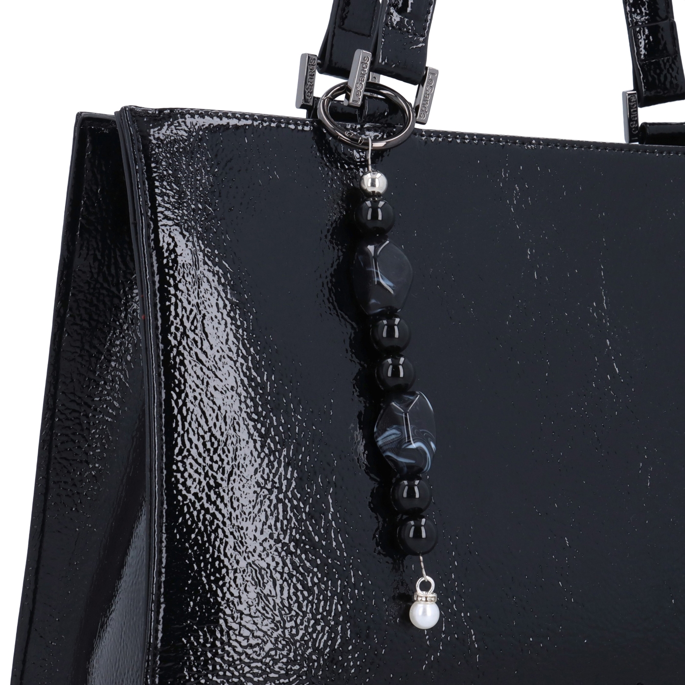 Kabelka do ruky s odnímatelným crossbody popruhem a přívěskem Le Sands materiál syntetická kůže zapínání na zip barva černá velikost střední 4638 C Detail
