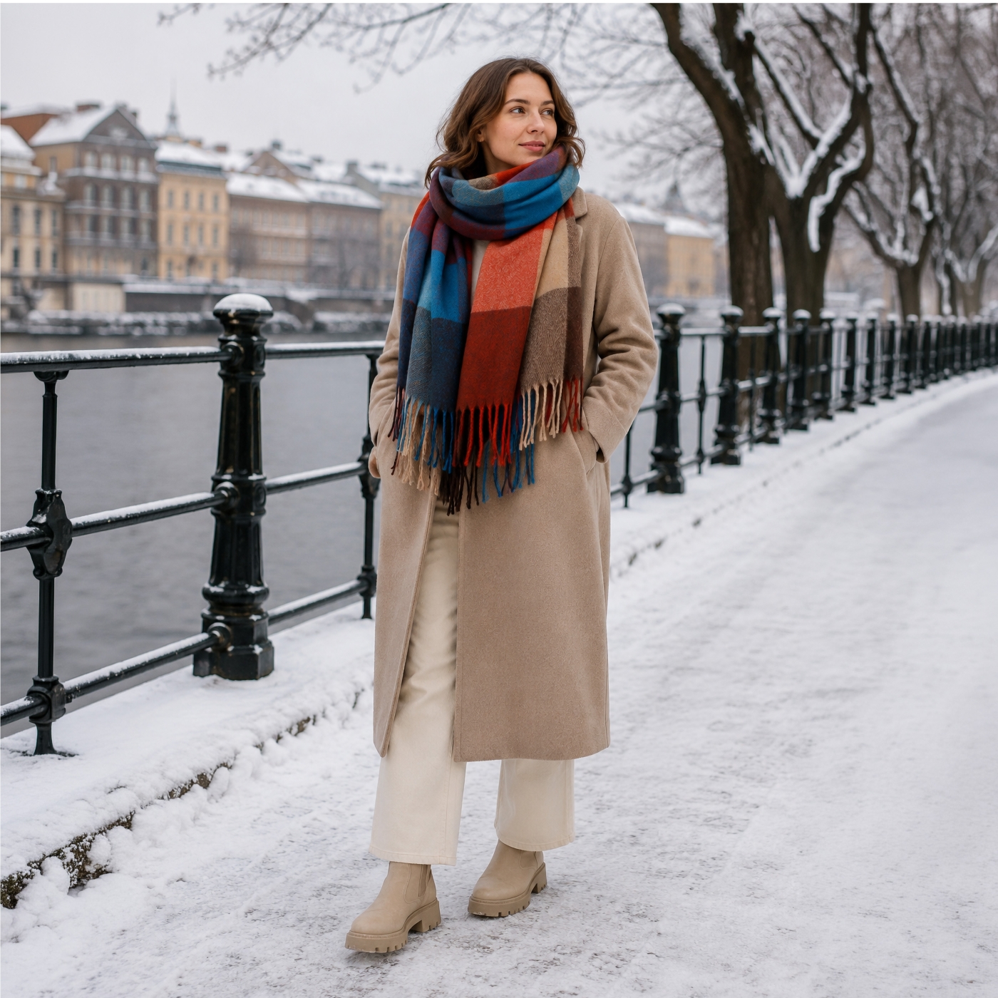 Příjemná šála s kostkovaným vzorem Noelia Bolger materiál Polyester s příměsí vlny barva multicolor KZ002 - 07