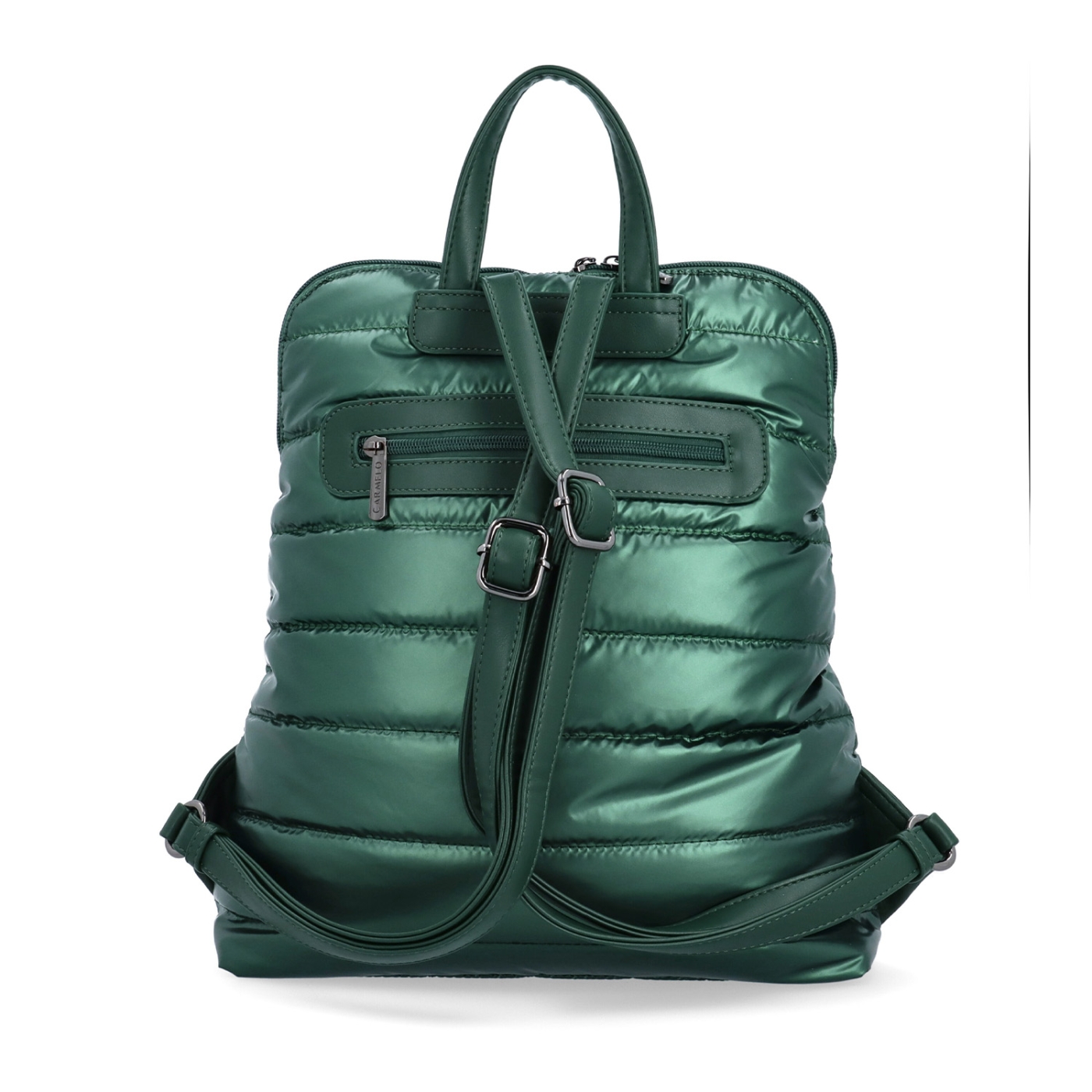 Prošívaný batoh z nadýchaného nylonu Carmelo materiál nylon zapínání na zip barva zelená velikost střední 4384 ZE Zezadu