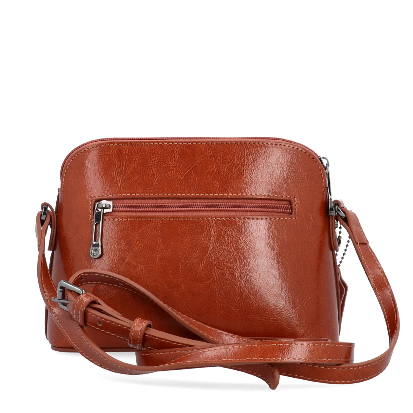 Luxusní malá kožená crossbody kabelka Noelia Bolger materiál kůže zapínání na zip barva koňaková velikost malá NB 0080 KO Zezadu