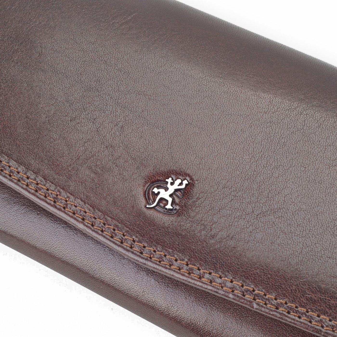 Peněženka se dvěma zipy Cosset materiál kůže zapínání na cvoček barva hnědá velikost velká 4466 Komodo H Logo