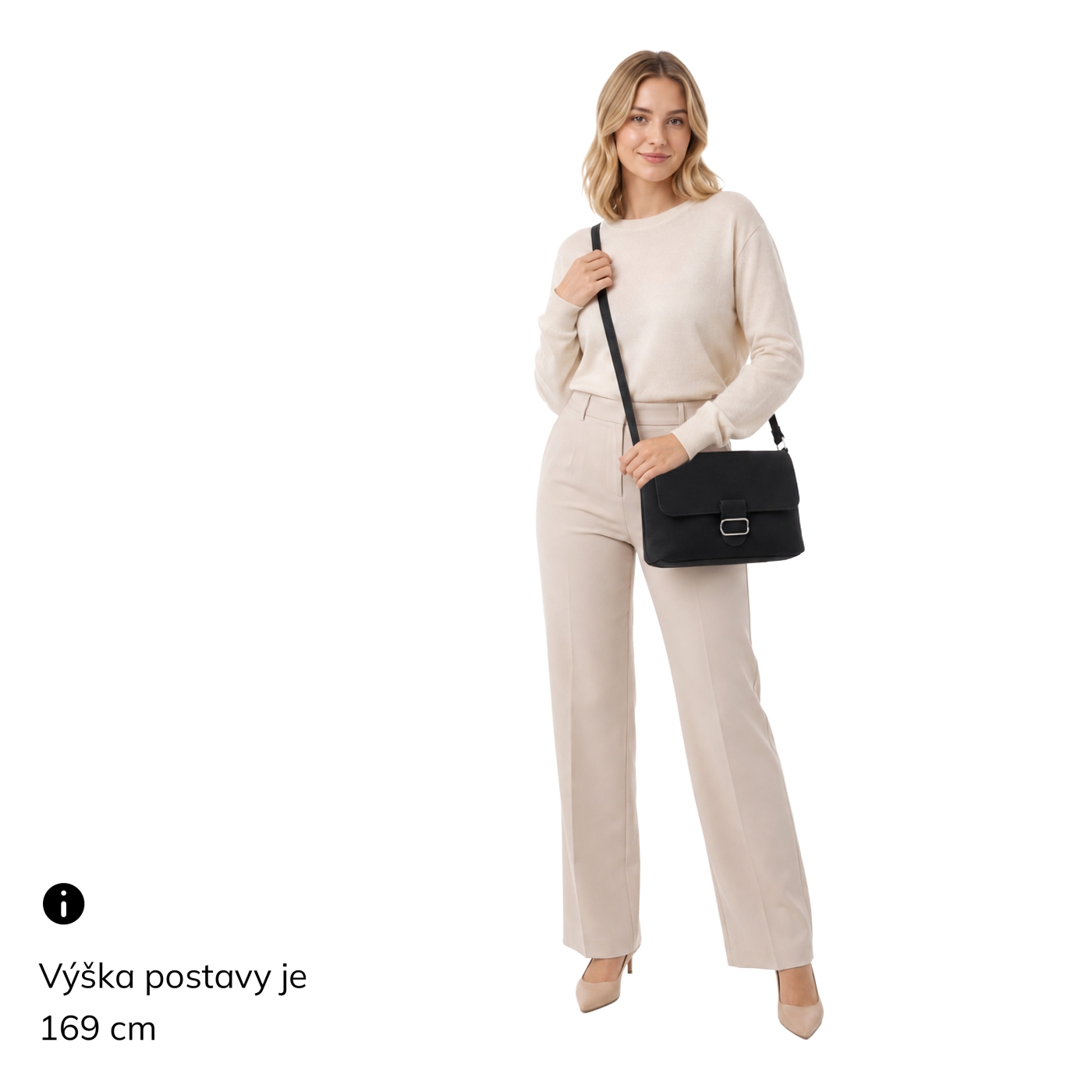 Elegantní crossbody kabelka s klopou Le Sands materiál syntetická kůže zapínání s klopou barva černá velikost malá 4652 C Na postavě