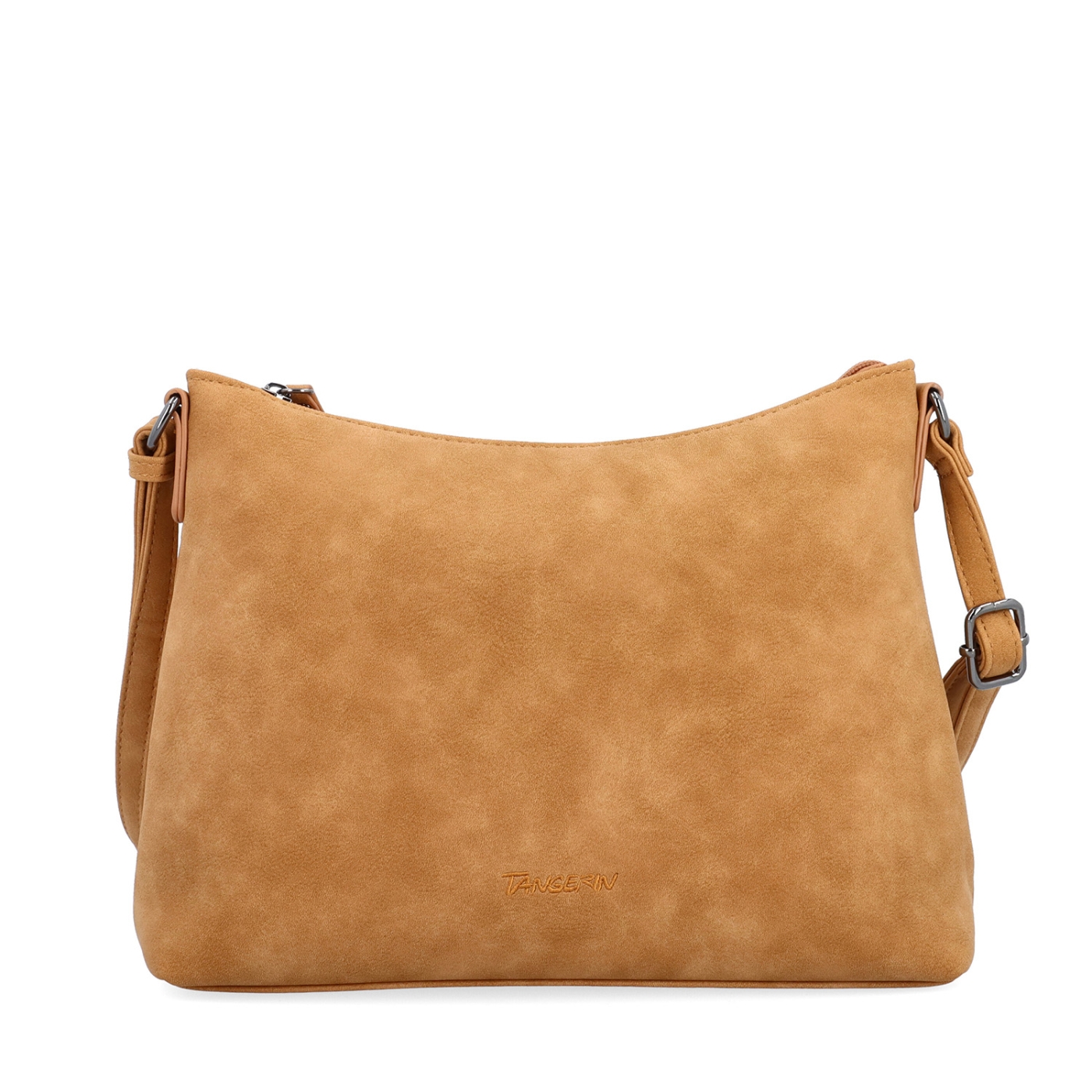 Dámská elegantní crossbody kabelka Tangerin materiál syntetická kůže zapínání na zip barva koňaková velikost malá 1110 CAM Zepředu