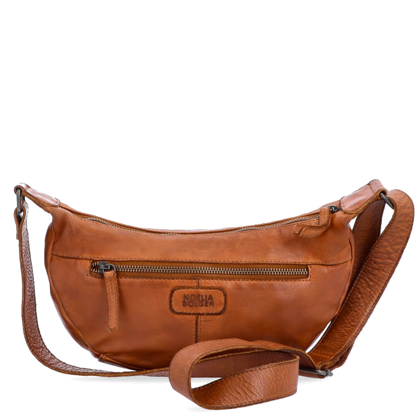 Malá kožená moonbag kabelka Noelia Bolger materiál kůže zapínání na zip barva koňaková velikost malá NB 2411 KO Zezadu