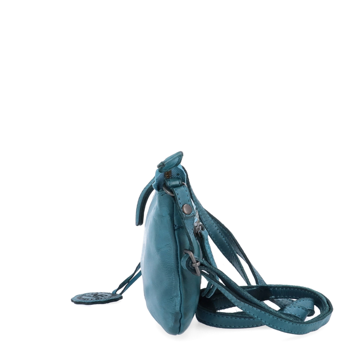 Malá elegantní kožená crossbody kabelka Noelia Bolger materiál kůže zapínání na zip barva tyrkysová velikost malá NB 2420 TYR Z boku