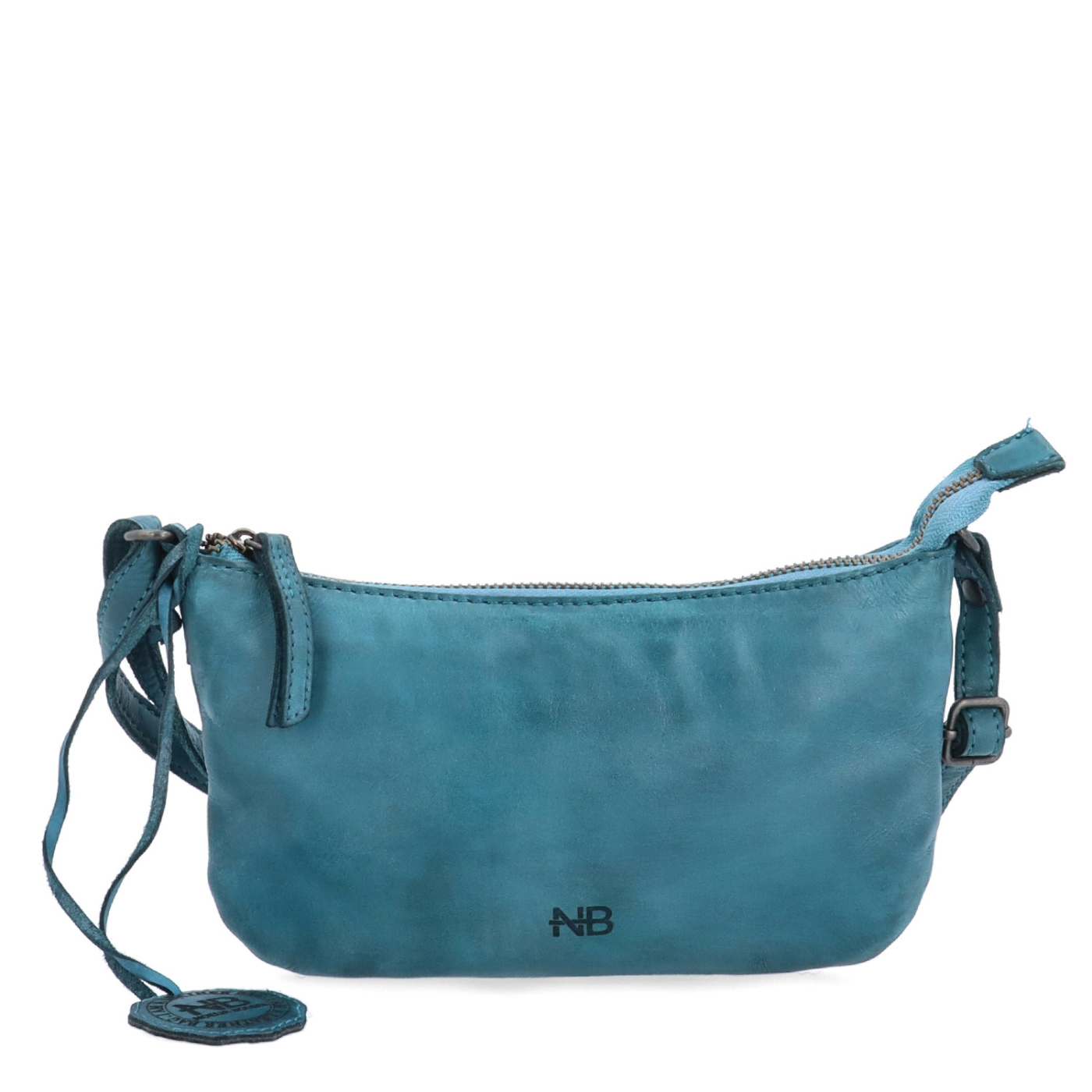Malá elegantní kožená crossbody kabelka Noelia Bolger materiál kůže zapínání na zip barva tyrkysová velikost malá NB 2420 TYR Zepředu