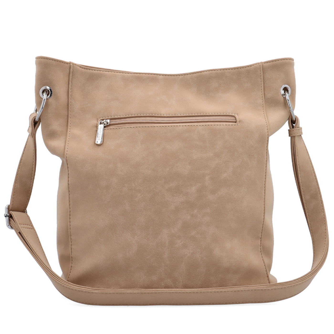 Městská crossbody kabelka s hebkým povrchem a děleným vnitřkem Tangerin materiál syntetická kůže zapínání na zip barva béžová velikost střední 7015 SAN Zezadu