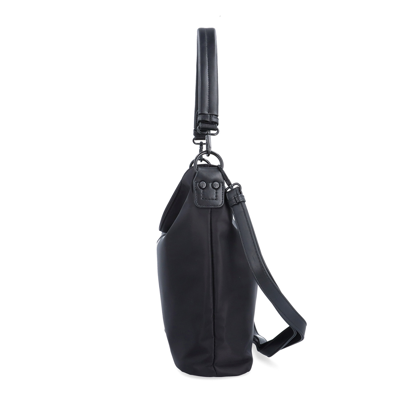 Elegantní dámská kabelka se dvěma popruhy Carmelo materiál nylon zapínání na zip barva černá velikost střední 6603 C Z boku