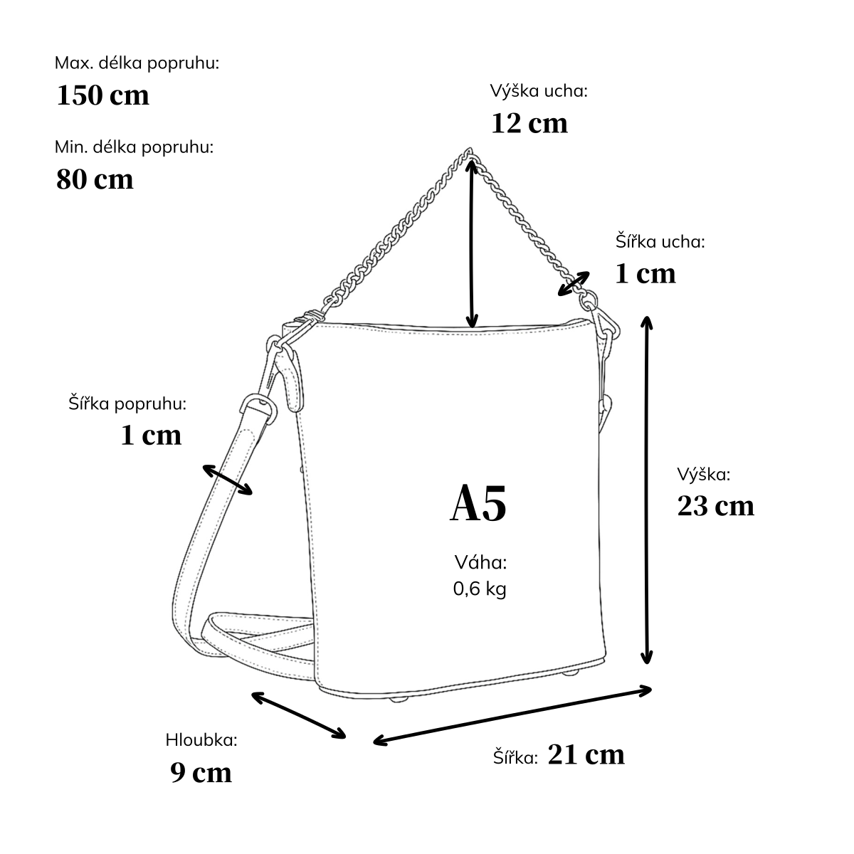 Elegantní crossbody kabelka s řetízkem Le Sands materiál syntetická kůže zapínání na zip barva černá velikost malá 7722 C Rozměry