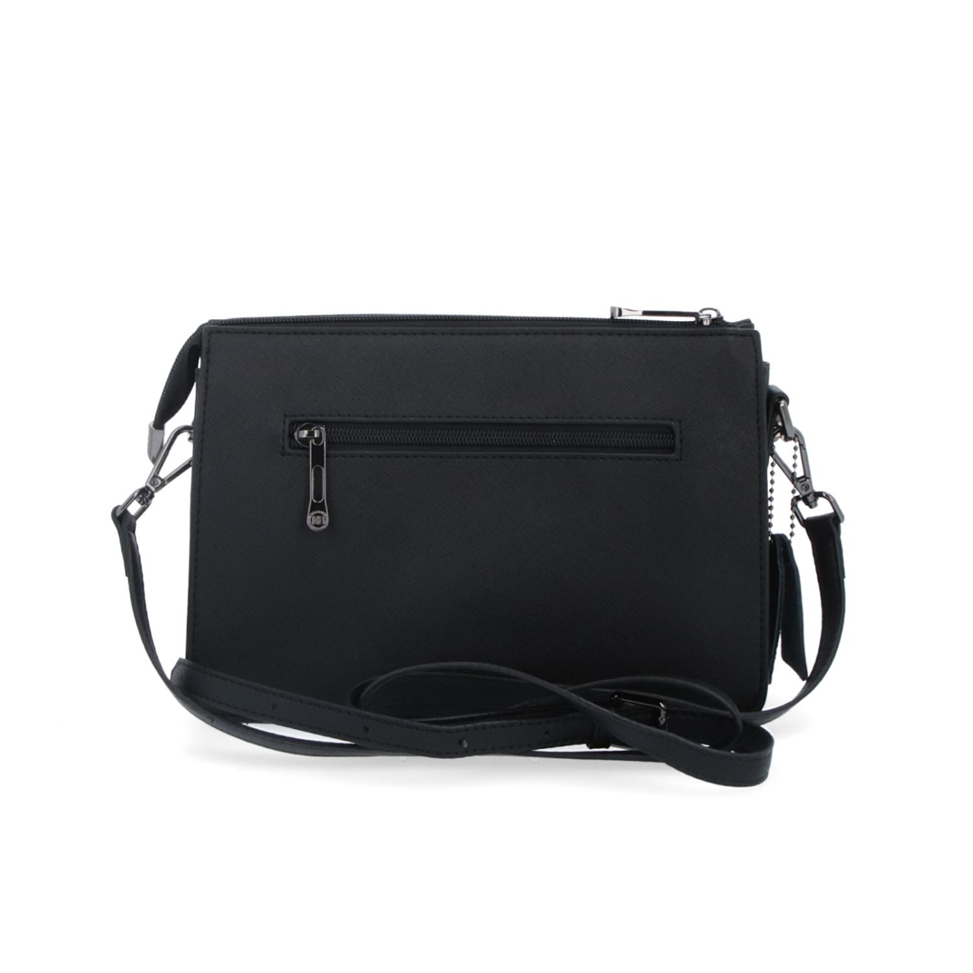 Elegantní crossbody kabelka Noelia Bolger materiál kůže zapínání na zip barva černá velikost malá NB 0042 C Zezadu
