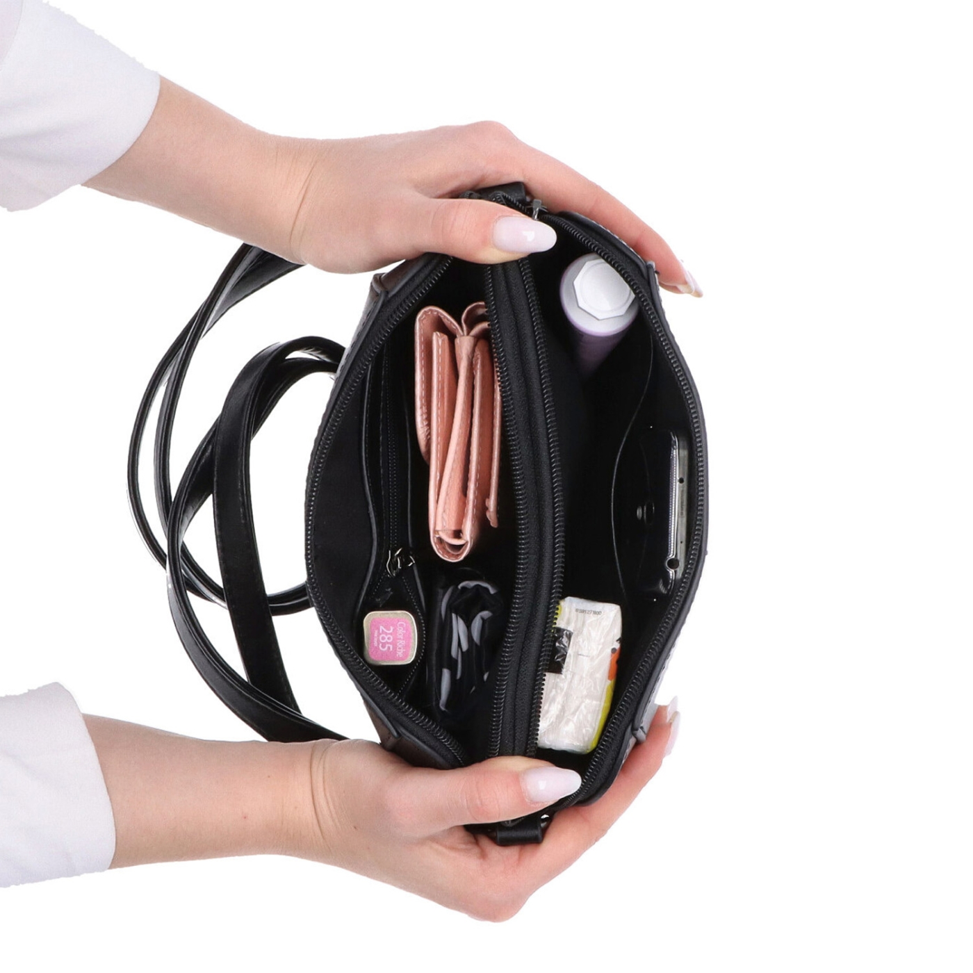 Menší crossbody kabelka se dvěma kapsami Le Sands materiál syntetická kůže zapínání na zip barva béžová velikost malá 7716 BE Vnitřek