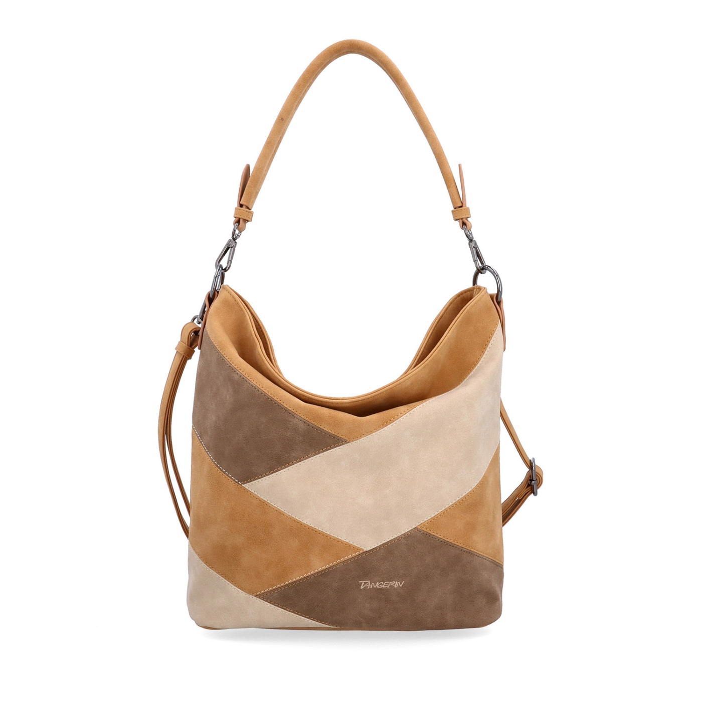 Hobo kabelka s originálním patchwork designem Tangerin materiál syntetická kůže zapínání na zip barva koňaková velikost střední 1119 CAM Zepředu