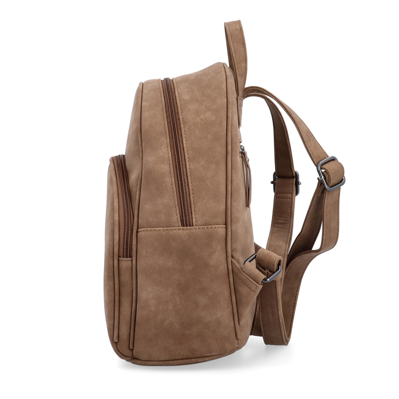 Stylový dámský batoh do města Tangerin materiál syntetická kůže zapínání na zip barva taupe velikost střední 1113 T Z boku