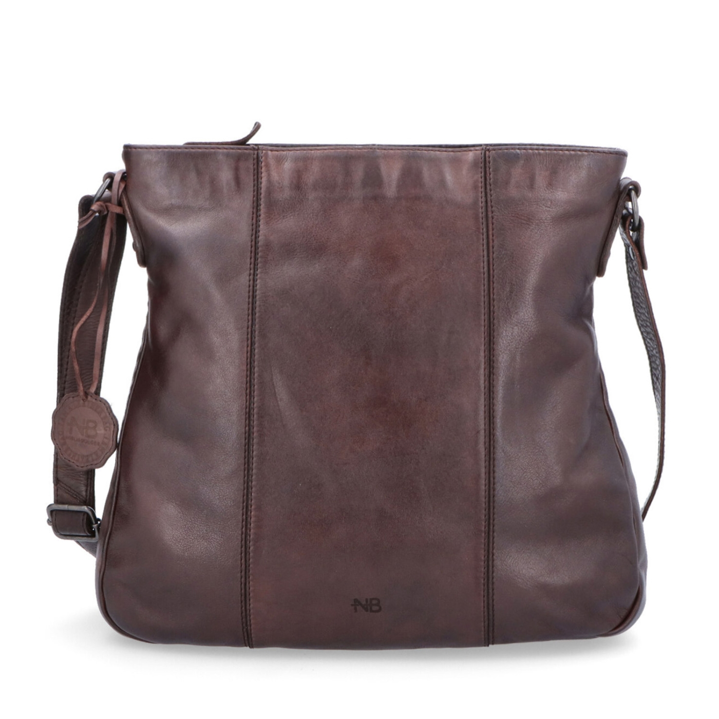 Kožená crossbody kabelka s prošíváním Noelia Bolger materiál kůže zapínání na zip barva hnědá velikost střední NB 2002 H Zepředu