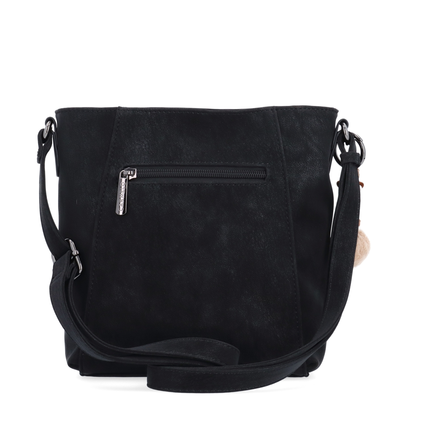 Stylová crossbody kabelka s odepínacím přívěskem Carmelo materiál syntetická kůže zapínání na zip barva černá velikost malá 4662 C Zezadu