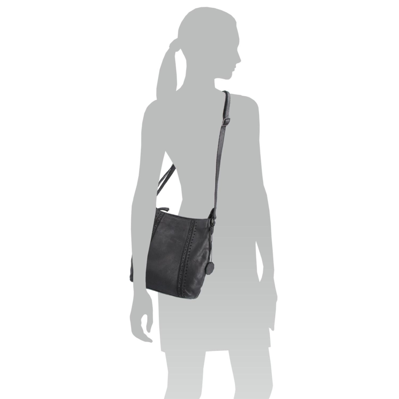 Kožená kabelka s perforací a nastavitelným crossbody popruhem Noelia Bolger materiál kůže zapínání na zip barva černá velikost střední NB 2029 C Na postavě