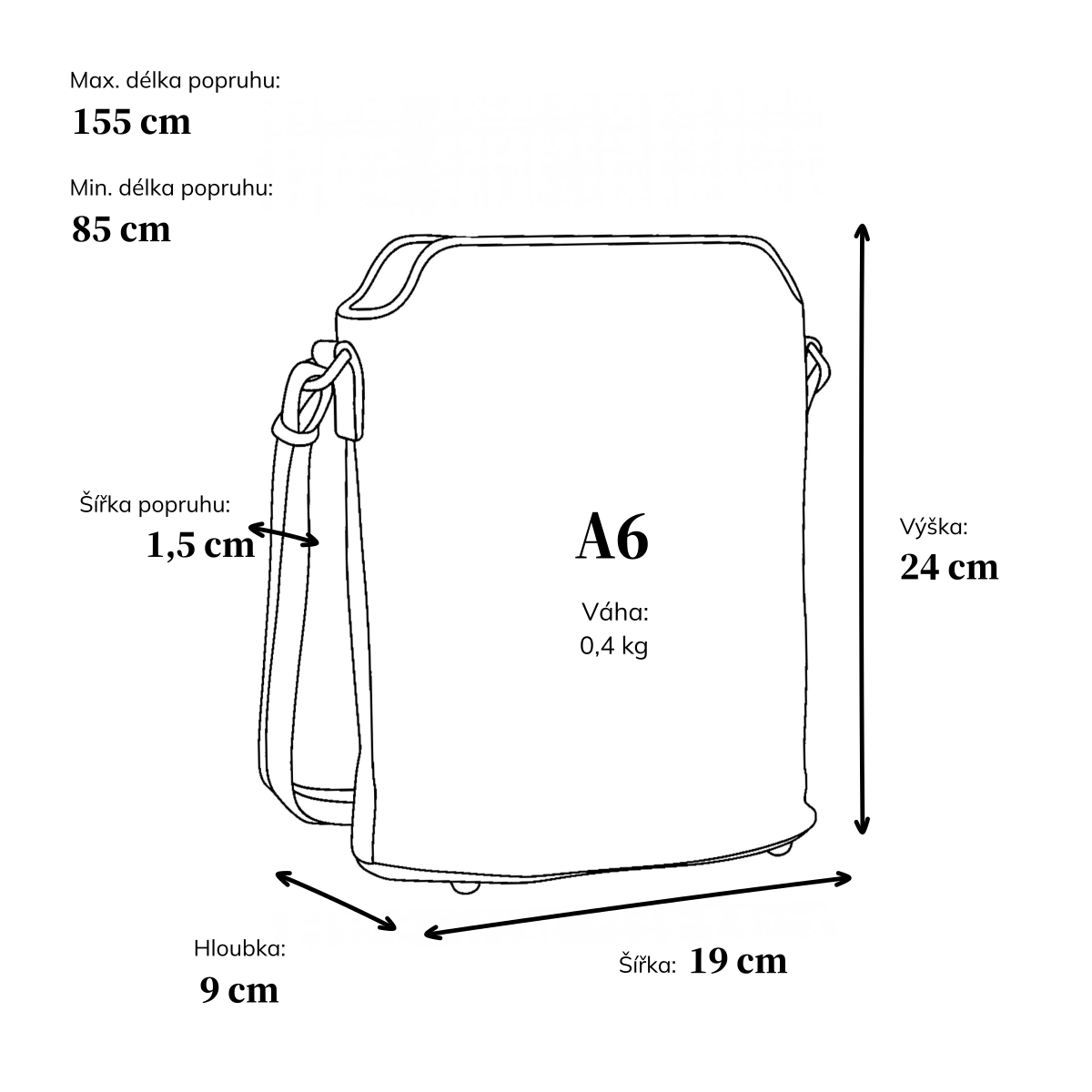 Praktická crossbody kabelka s extra kapsou Carmelo materiál nylon zapínání na zip barva černá velikost malá 6607 C Rozměry