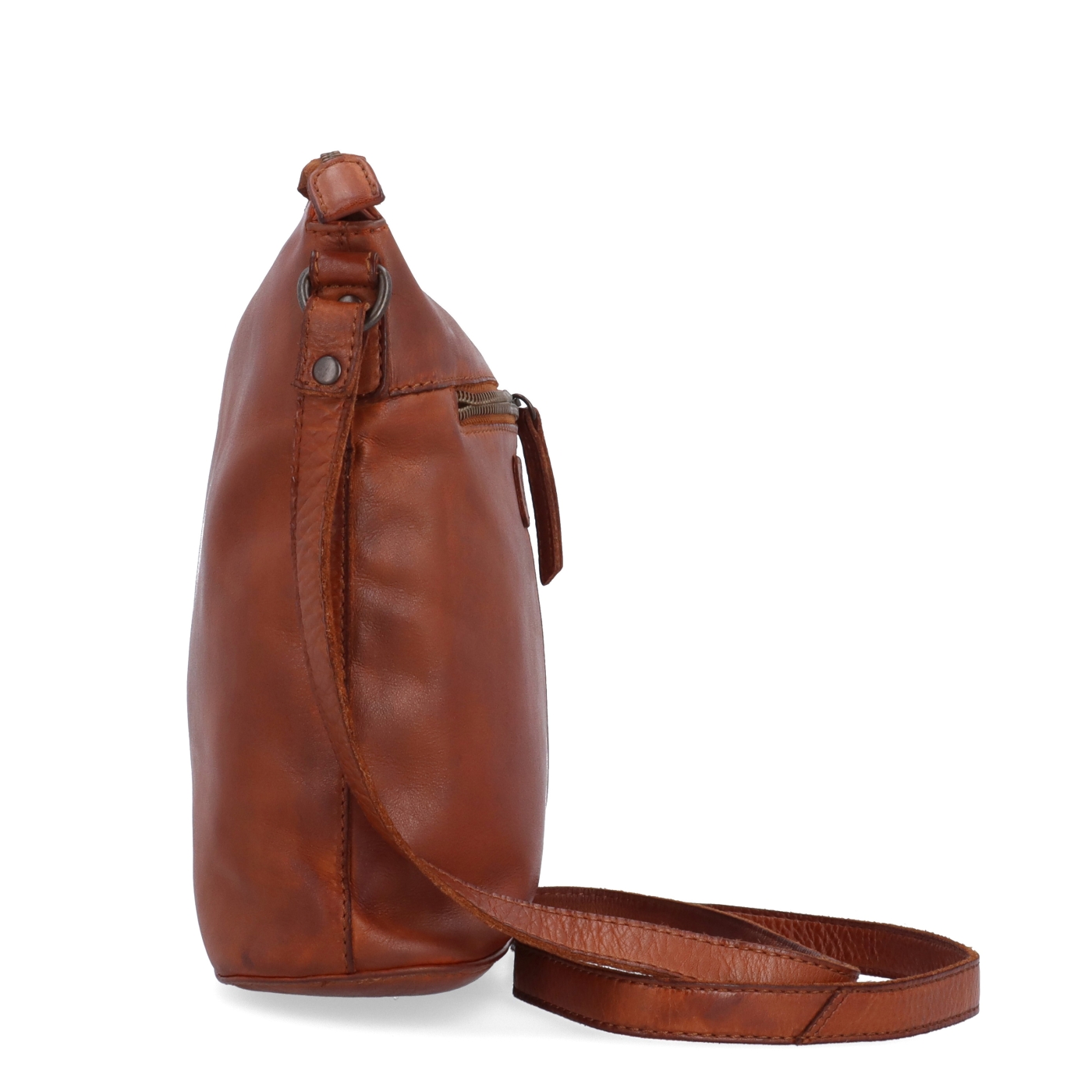 Crossbody kabelka v nadčasovém designu Noelia Bolger materiál kůže zapínání na zip barva koňaková velikost střední NB 2431 KO Z boku