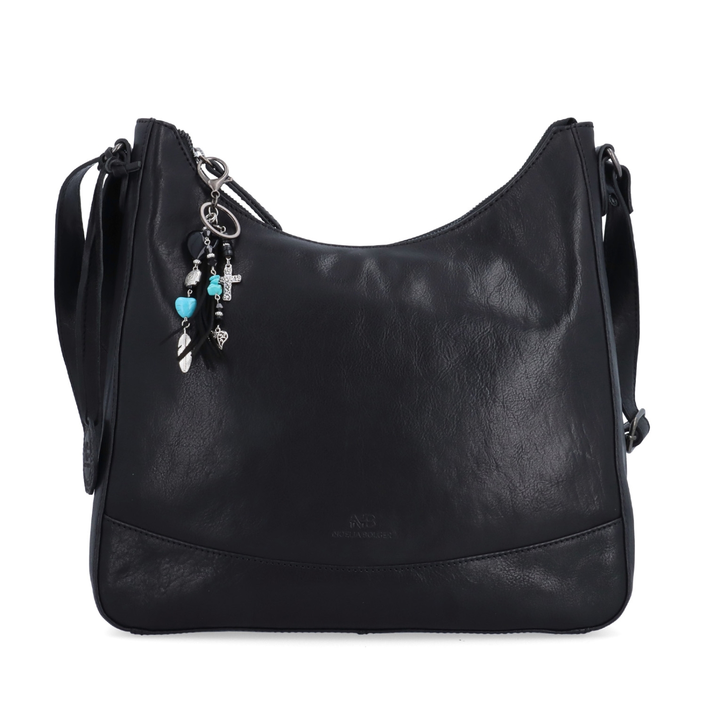 Kožená crossbody kabelka s moderním přívěskem Noelia Bolger materiál kůže zapínání na zip barva černá velikost střední NB 3106 C Zepředu