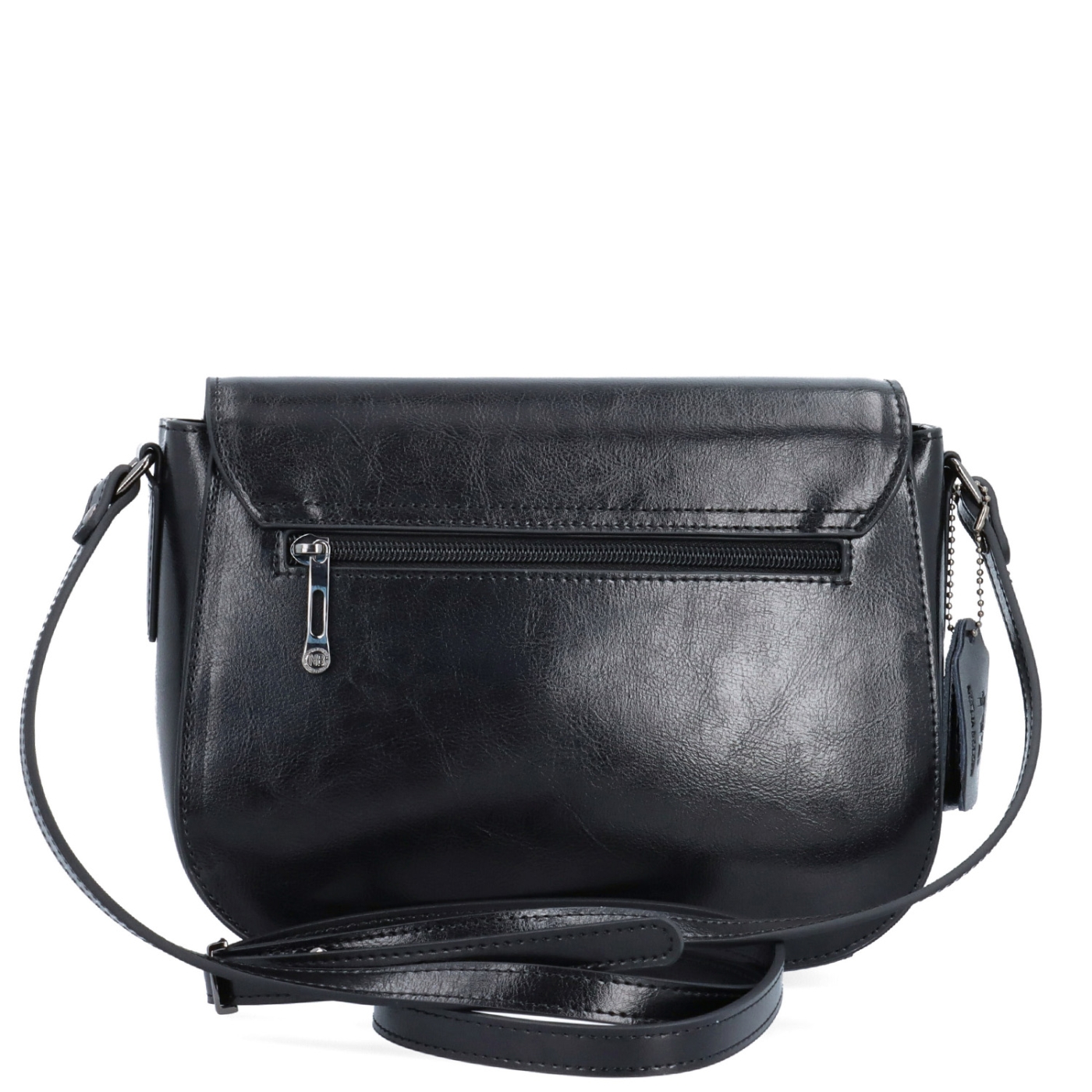 Elegantní kožená crossbody kabelka s klopou Noelia Bolger materiál kůže zapínání s klopou barva černá velikost malá NB 0117 C Zezadu