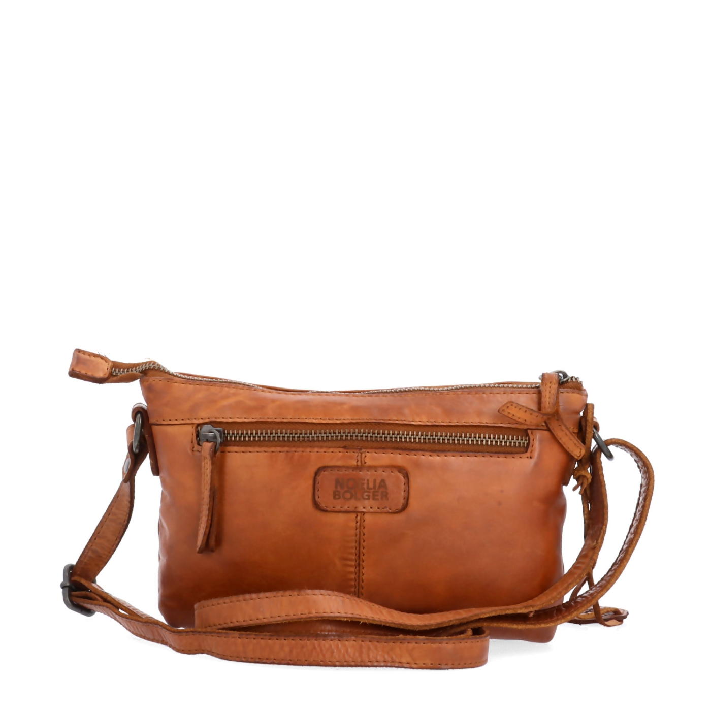 Kožená crossbody s čistými liniemi Noelia Bolger materiál kůže zapínání na zip barva koňaková velikost malá NB 2414 KO Zezadu