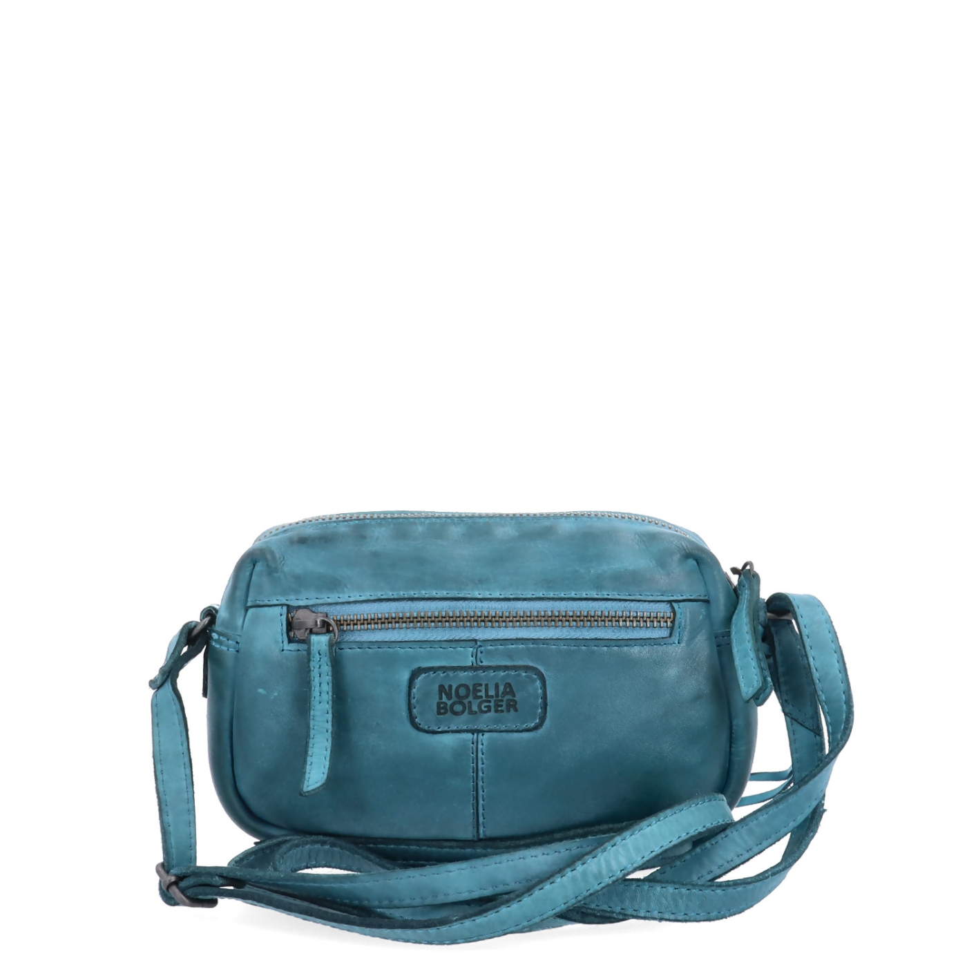 Minimalistická kožená crossbody kabelka Noelia Bolger materiál kůže zapínání na zip barva tyrkysová velikost malá NB 2417 TYR Zezadu