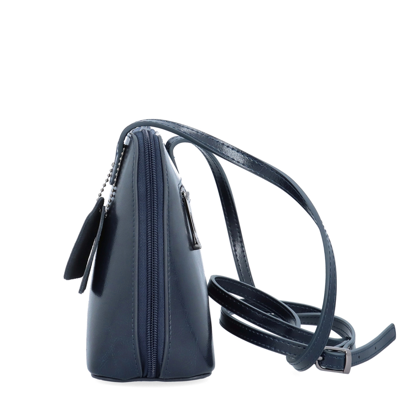 Kožená crossbody kabelka s promyšleným členěním Noelia Bolger materiál kůže zapínání na zip barva modrá velikost malá NB 0115 TM Z boku