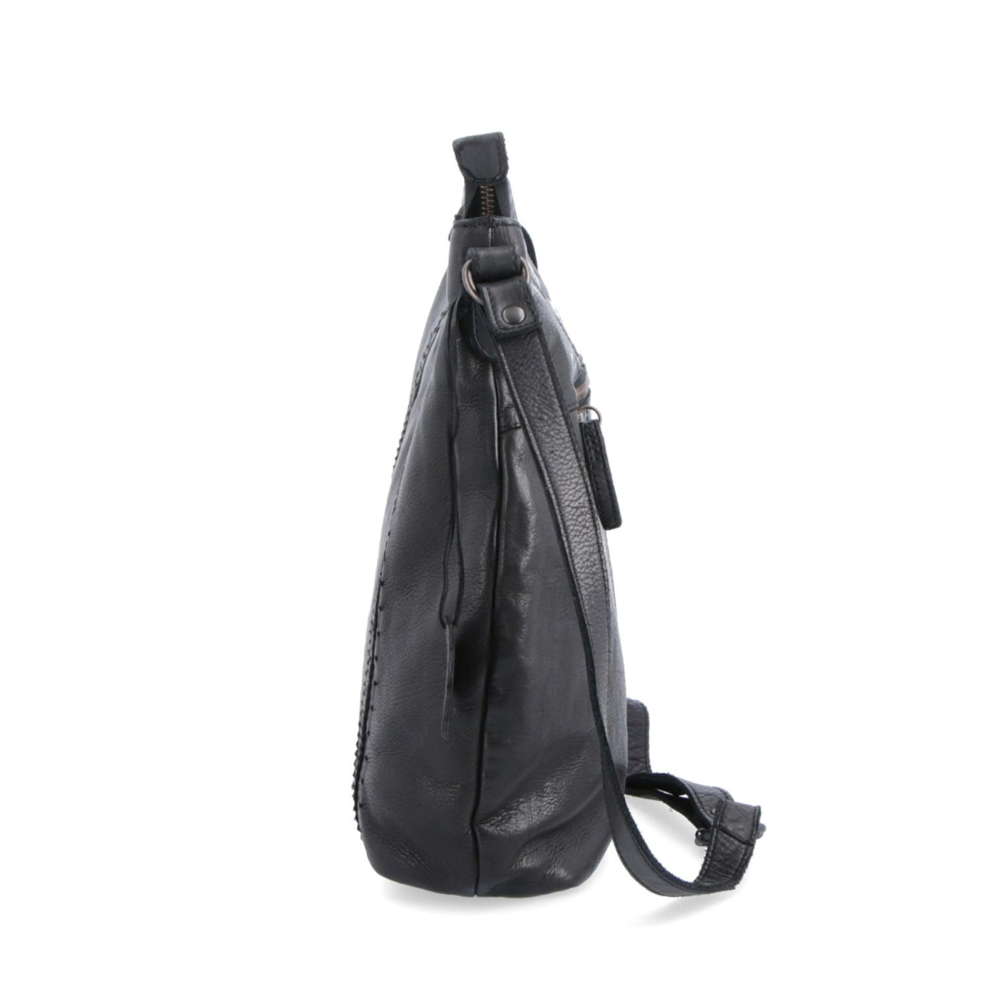 Kožená kabelka s perforací a nastavitelným crossbody popruhem Noelia Bolger materiál kůže zapínání na zip barva černá velikost střední NB 2029 C Z boku