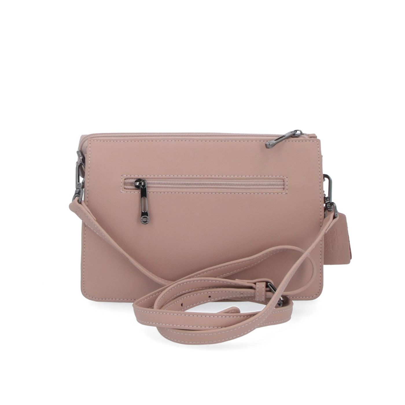 Elegantní crossbody kabelka Noelia Bolger materiál kůže zapínání na zip barva nude velikost malá NB 0042 N Zezadu