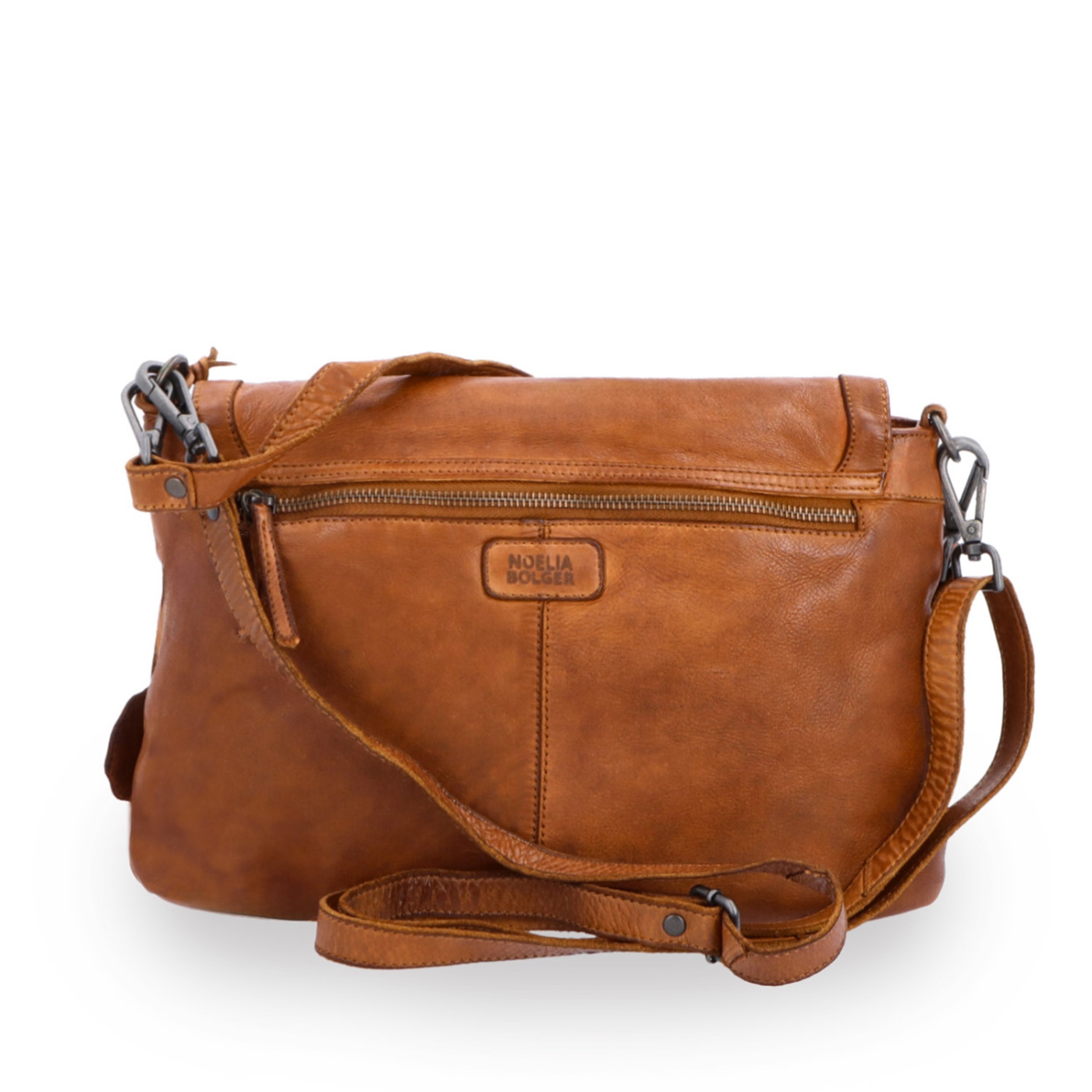 Crossbody kabelka z pravé kůže s klopou Noelia Bolger materiál kůže zapínání s klopou barva koňaková velikost střední NB 2024 KO Zezadu