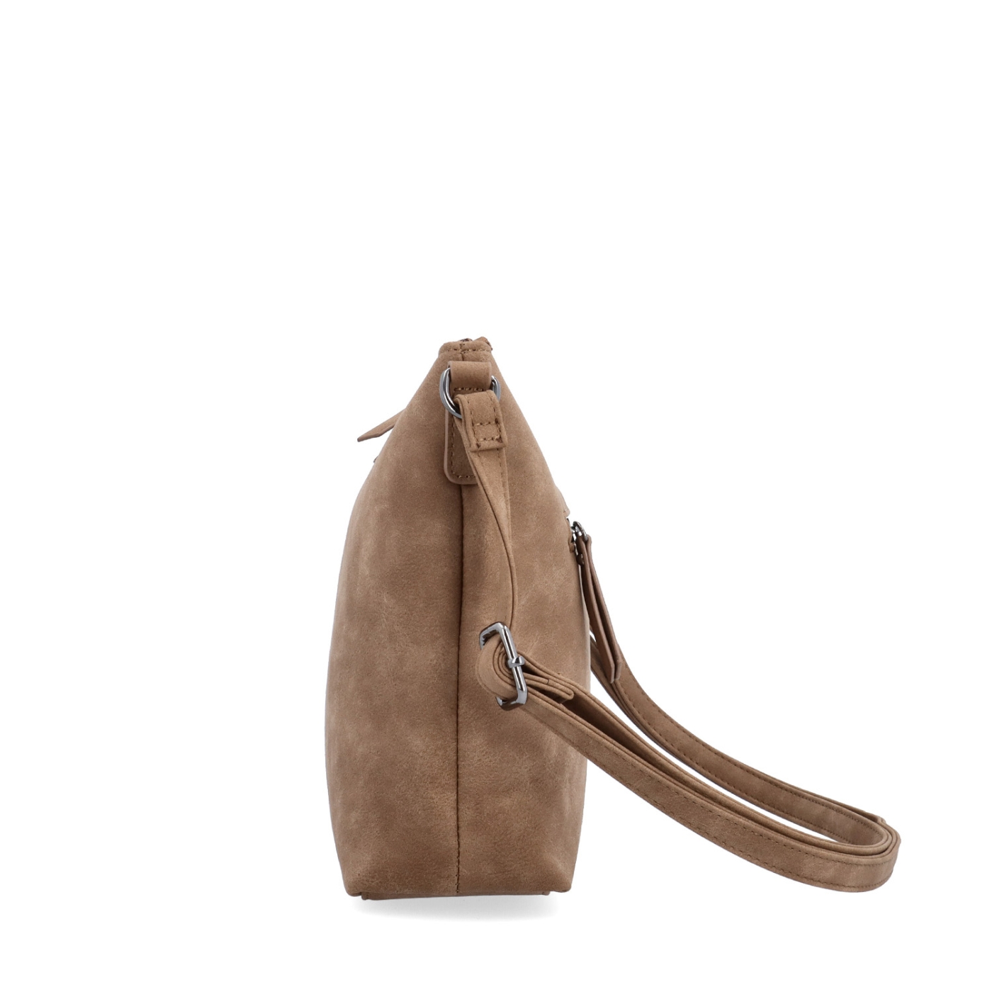 Dámská elegantní crossbody kabelka Tangerin materiál syntetická kůže zapínání na zip barva taupe velikost malá 1110 T Z boku