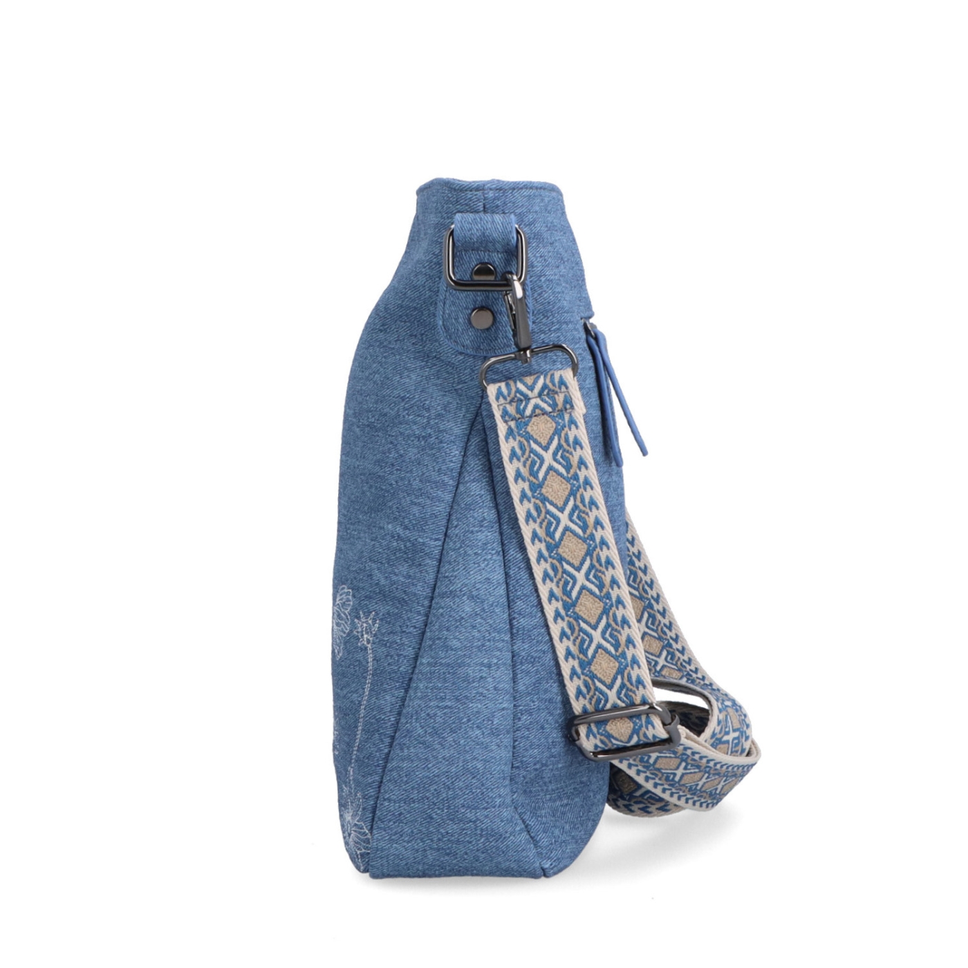 Prostorná crossbody kabelka s odnímatelným popruhem Indee materiál syntetická kůže zapínání na zip barva modrá velikost střední 6336 M Z boku