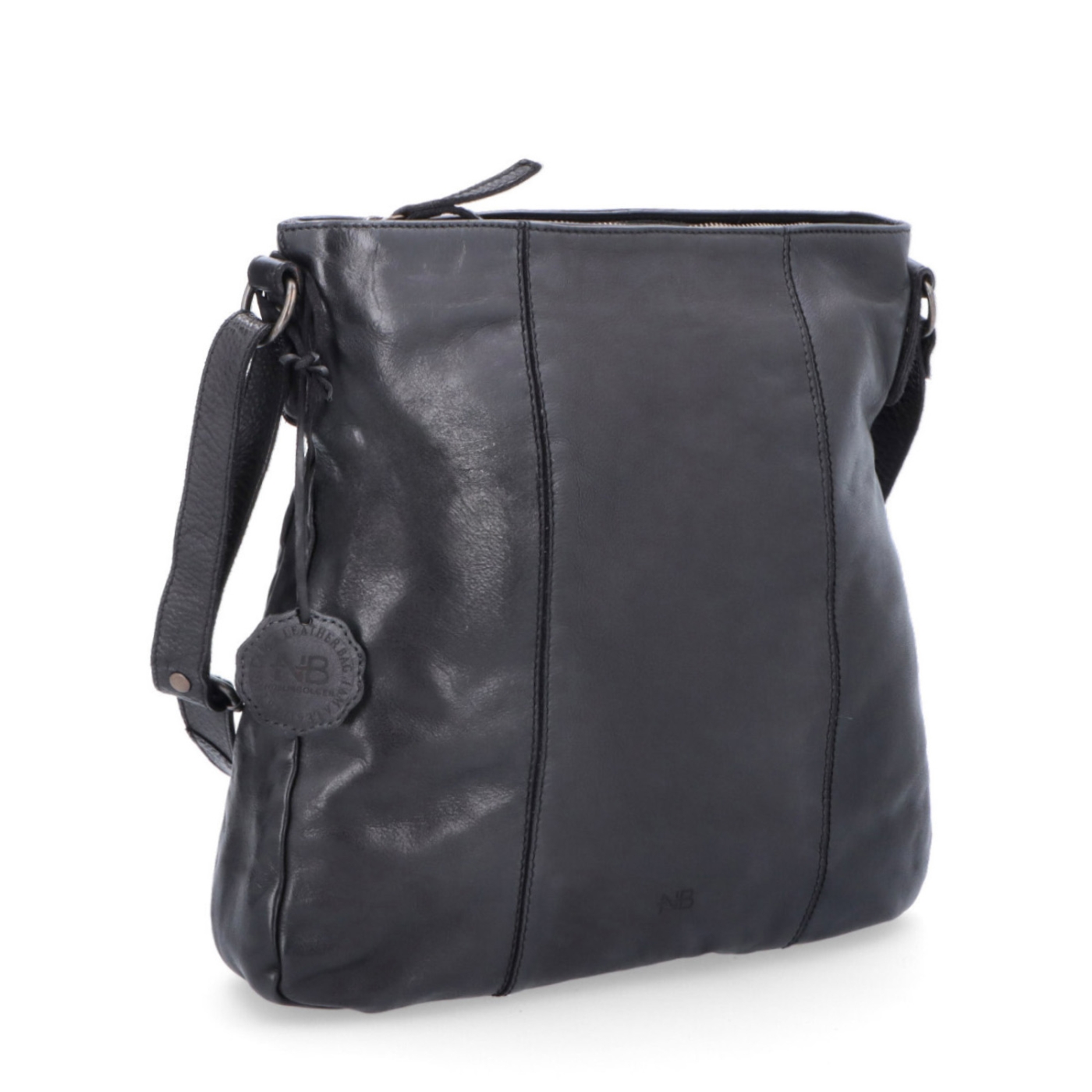 Kožená crossbody kabelka s prošíváním Noelia Bolger materiál kůže zapínání na zip barva černá velikost střední NB 2002 C