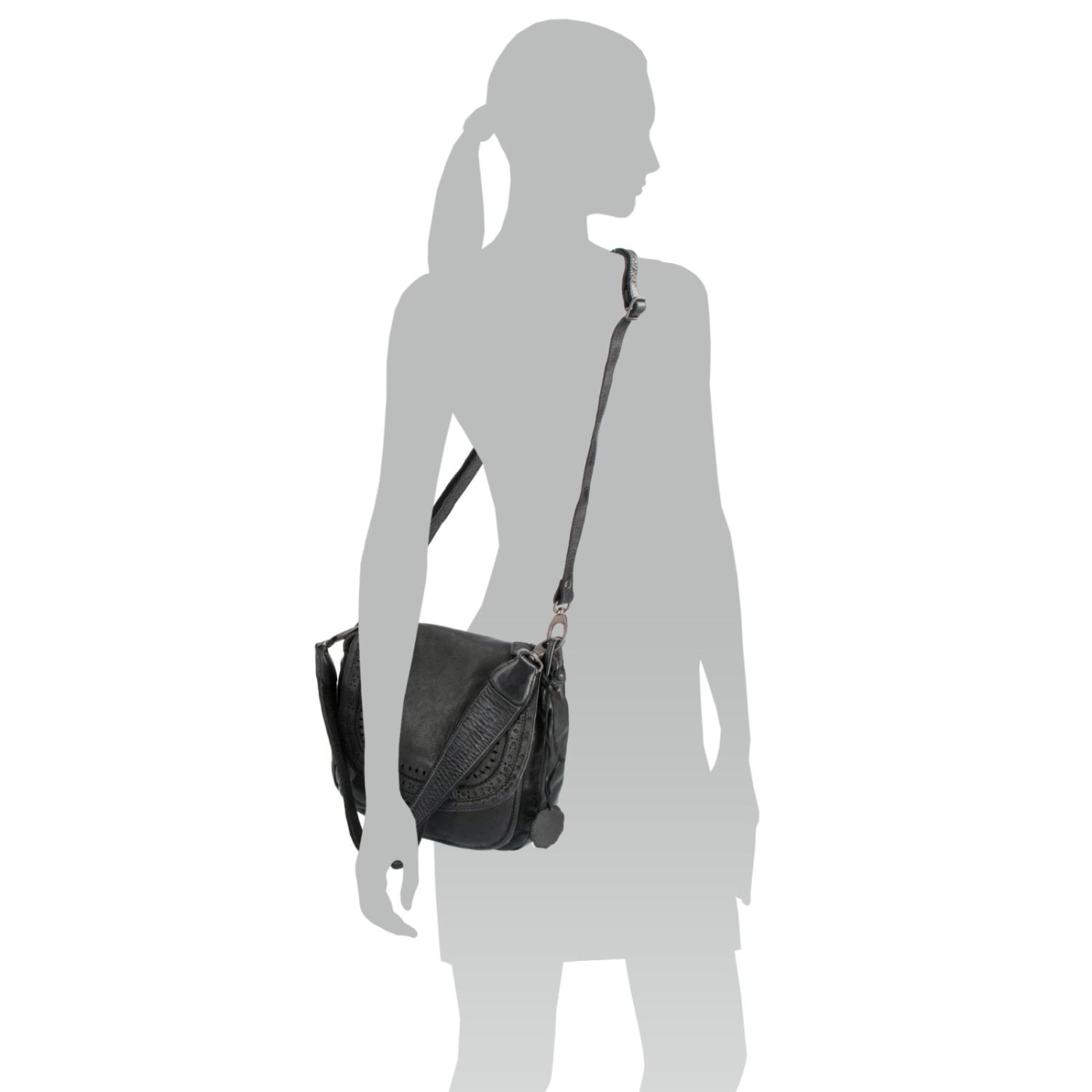 Kožená crossbody kabelka se zdobenou klopou Noelia Bolger materiál kůže zapínání s klopou barva černá velikost střední NB 2030 C Na postavě