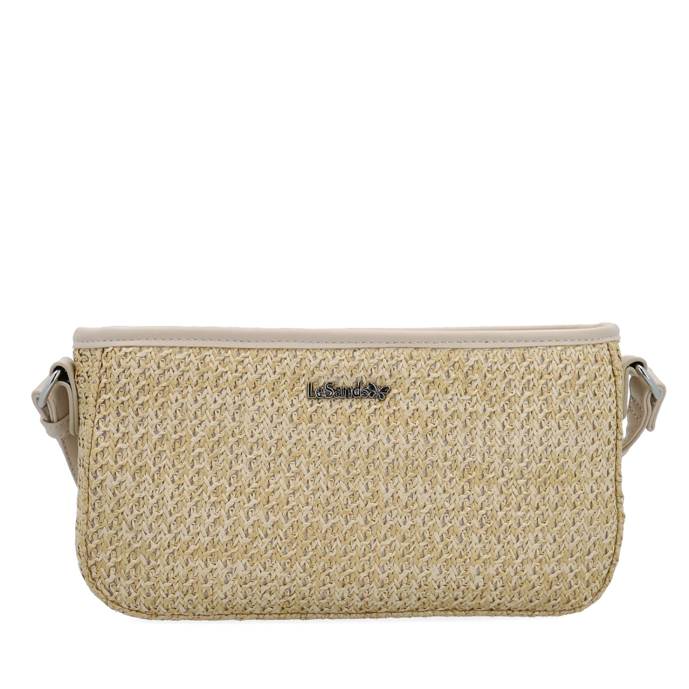 Malá crossbody kabelka ve straw stylu Le Sands materiál syntetická kůže zapínání na zip barva béžová velikost malá 4616 BE Zepředu