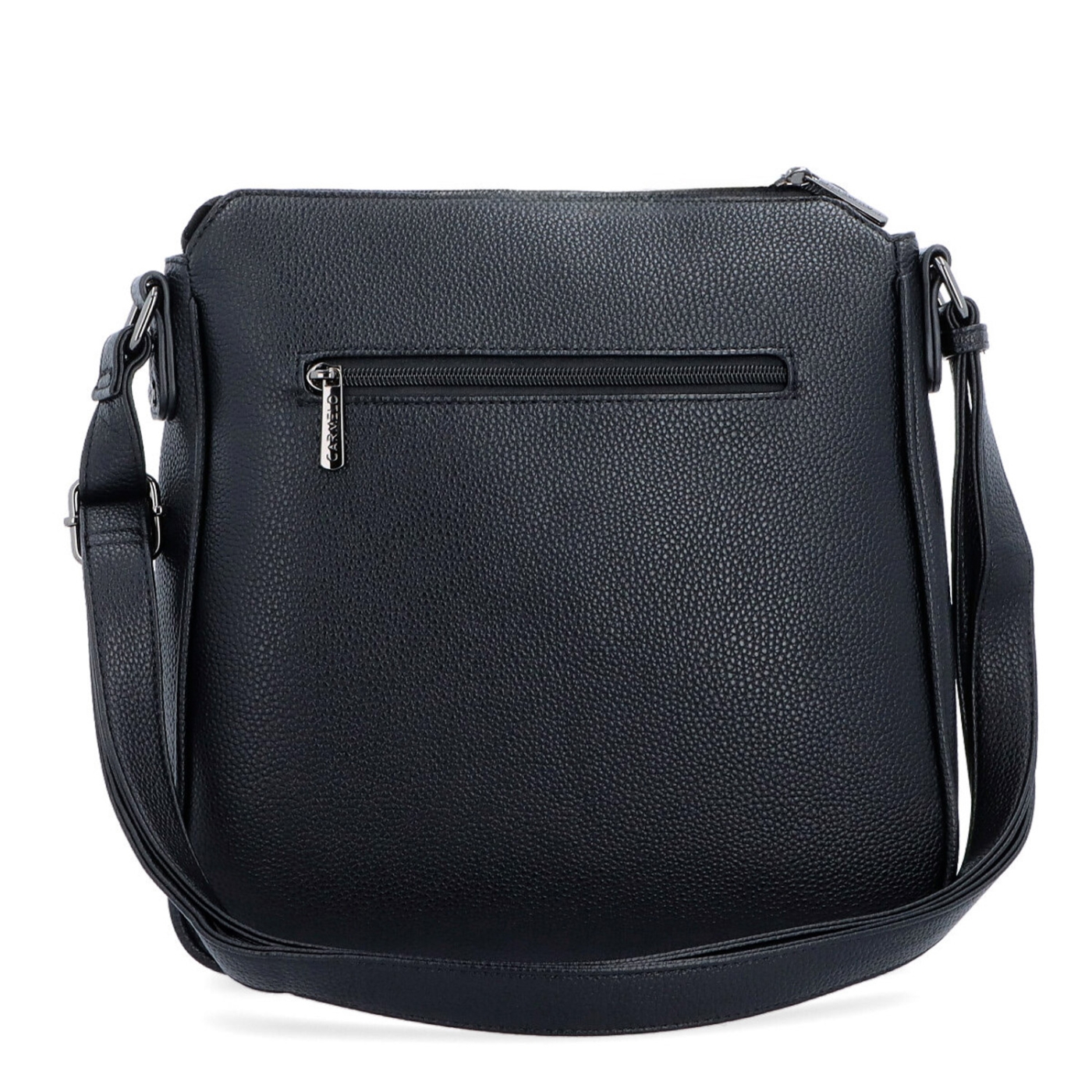 Střední crossbody kabelka s přední kapsou na cvoček Carmelo materiál syntetická kůže zapínání na zip barva černá velikost střední 4331 C Zezadu