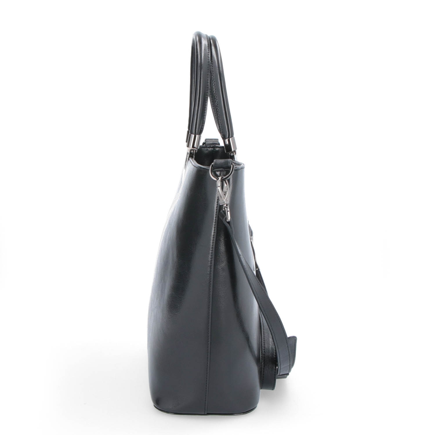 Velká designová kabelka Noelia Bolger materiál kůže zapínání na zip barva černá velikost velká NB 0049 C Z boku