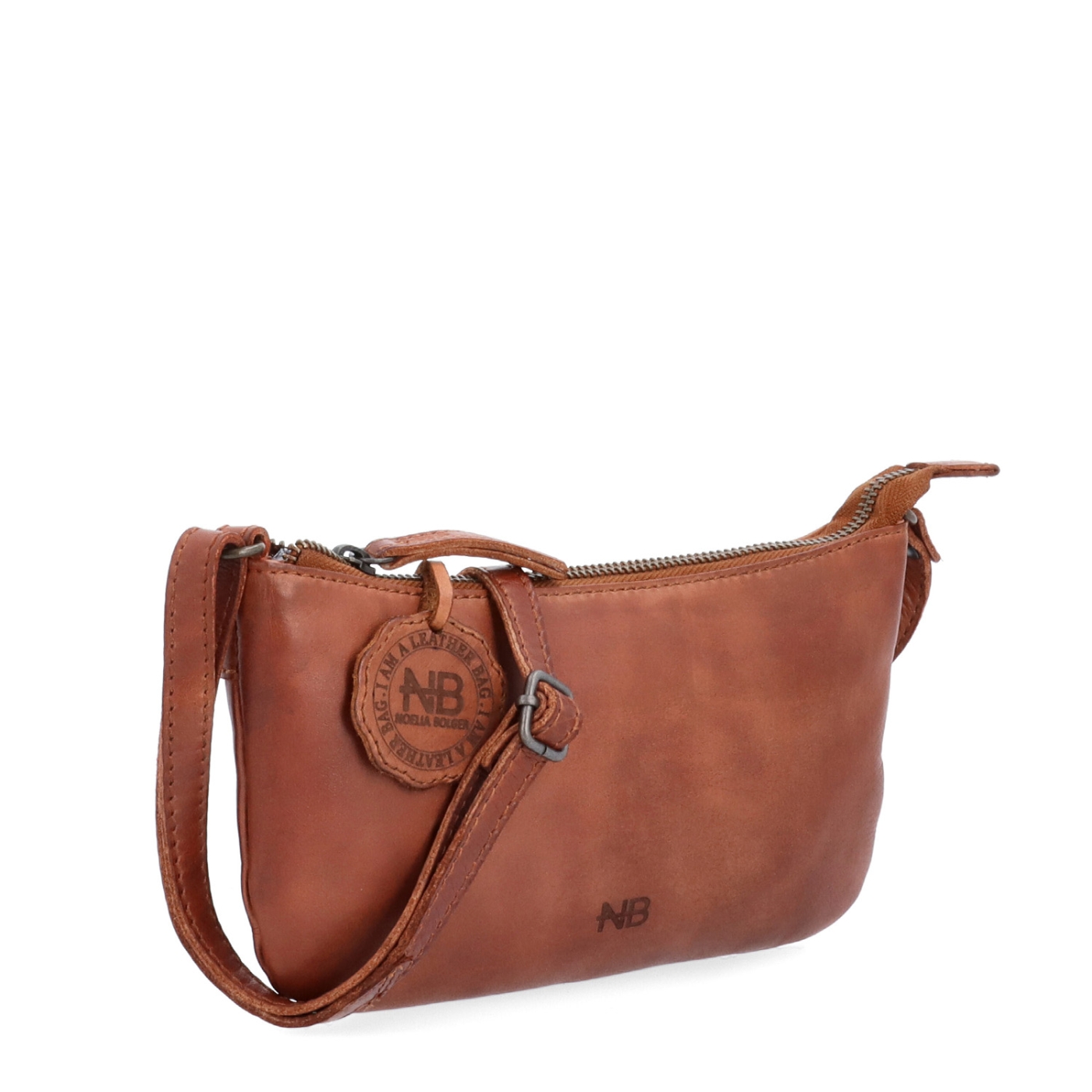 Malá elegantní kožená crossbody kabelka Noelia Bolger materiál kůže zapínání na zip barva koňaková velikost malá NB 2420 KO