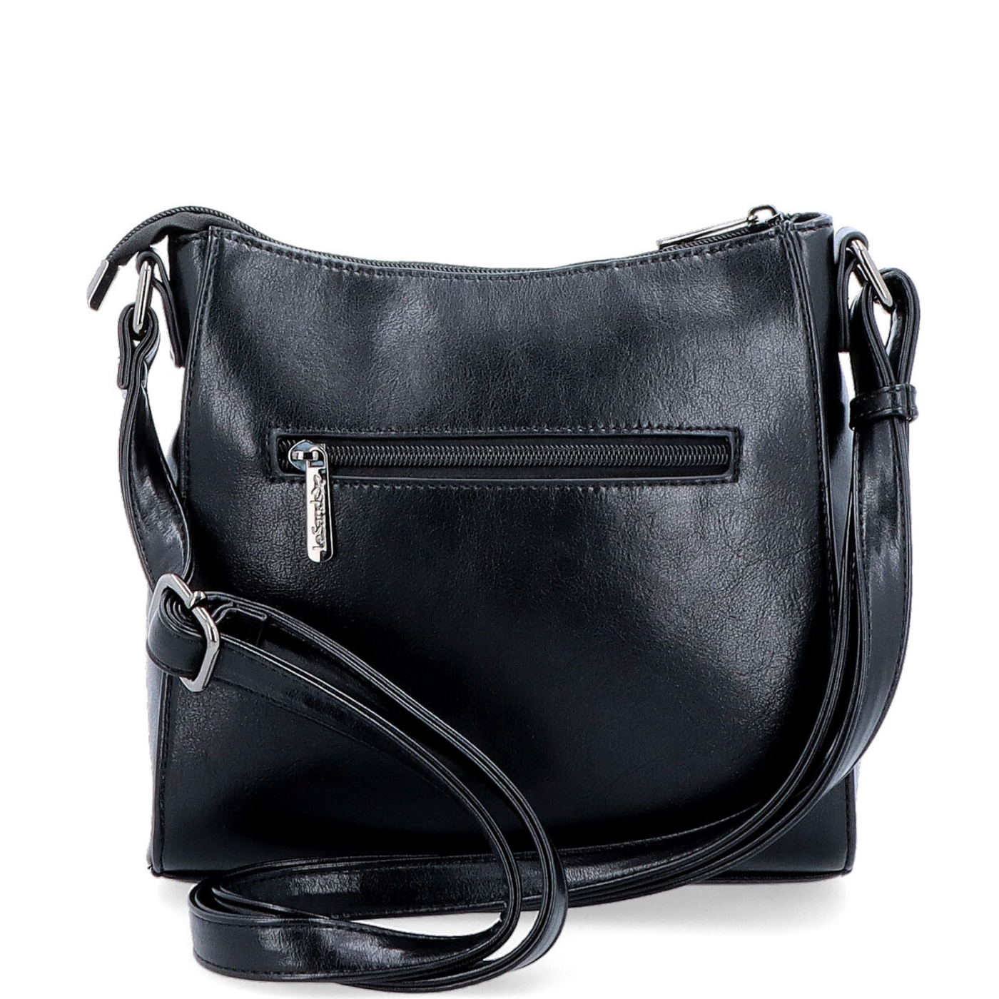 Minimalistická crossbody kabelka do města Le Sands materiál syntetická kůže zapínání na zip barva černá velikost malá 7706 C Zezadu