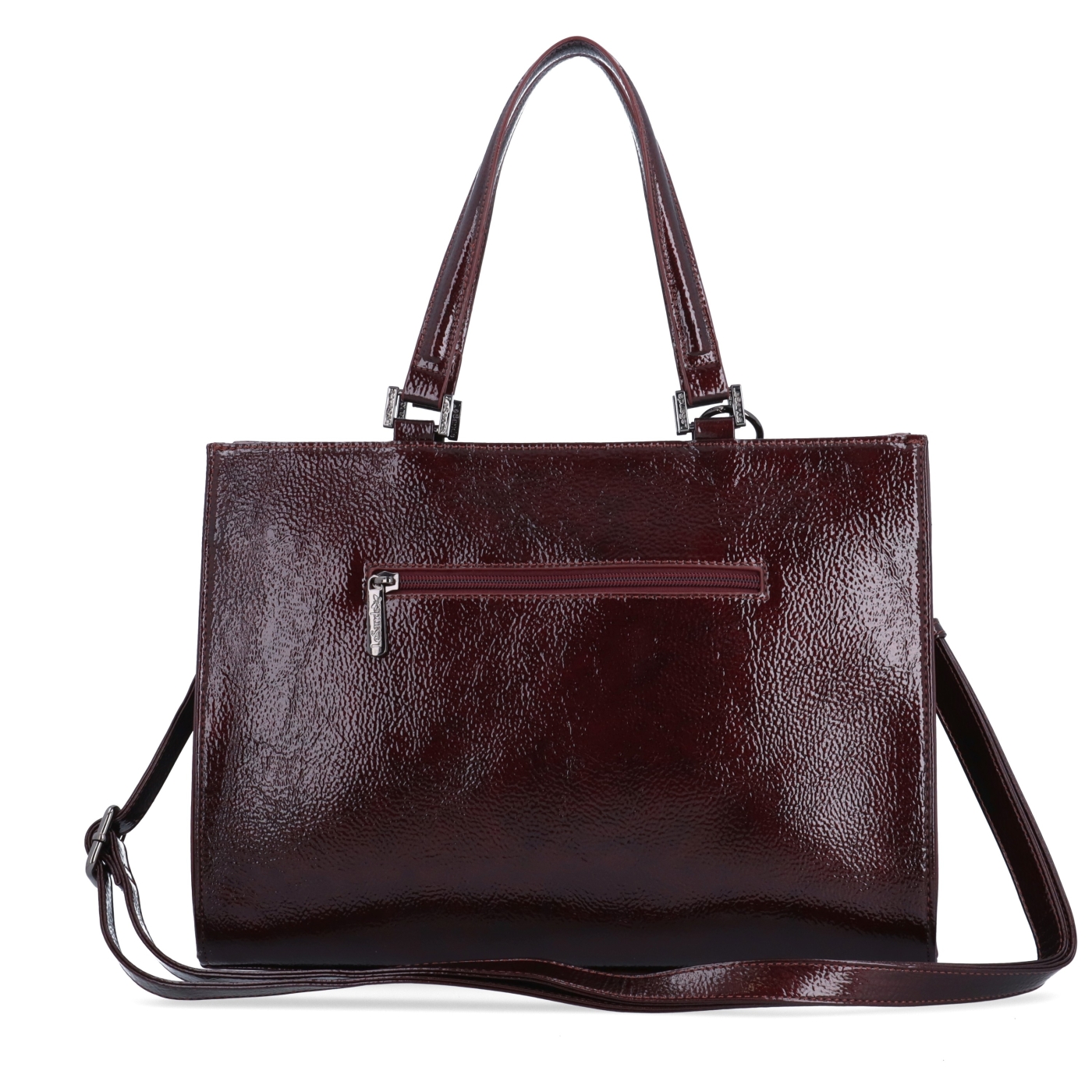 Kabelka do ruky s odnímatelným crossbody popruhem a přívěskem Le Sands materiál syntetická kůže zapínání na zip barva vínová velikost střední 4638 BO Zezadu