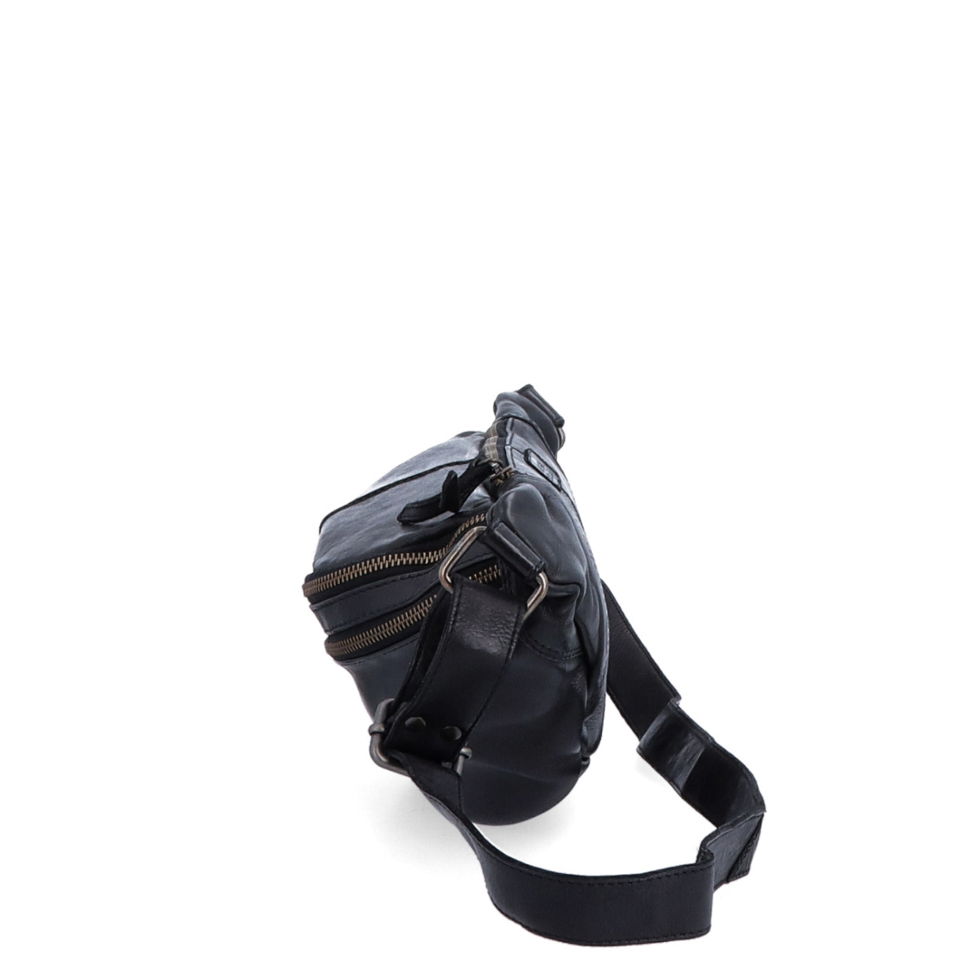 Moderní kožená crossbody ledvinka se dvěma zipy Noelia Bolger materiál kůže zapínání na zip barva černá velikost střední NB 2035 C Z boku
