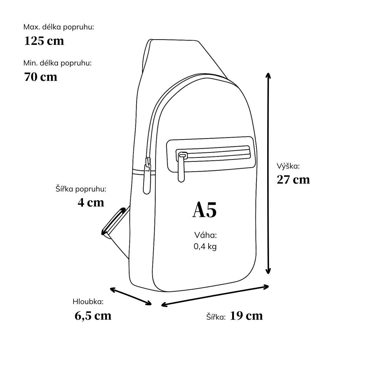 Praktický bodybag na zip Carmelo materiál syntetická kůže zapínání na zip barva černá velikost střední 4356 C Rozměry